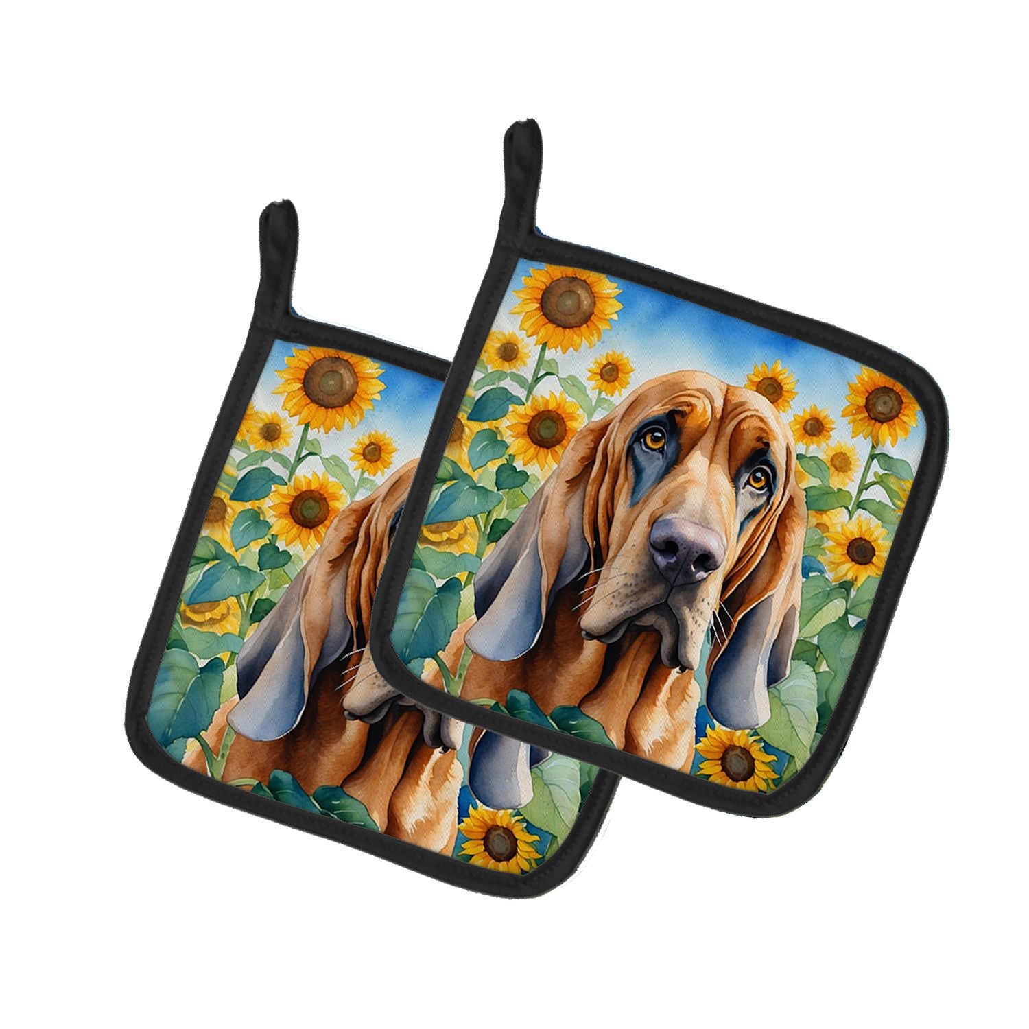 Bloodhound in Sunflowers Pair of Pot Holders Kitchen Heat Resistant Pot Holders Sets Oven Hot Pads for Cooking Baking BBQ, 7 1/2