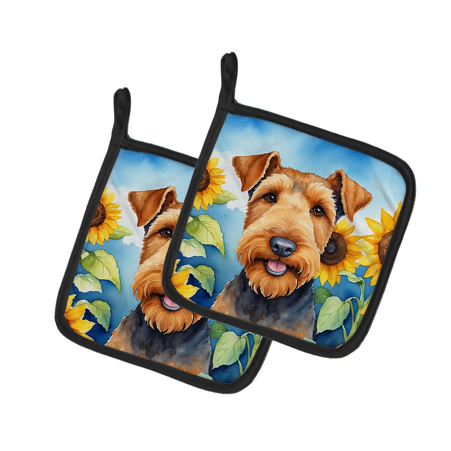 Airedale Terrier in Sunflowers Pair of Pot Holders Kitchen Heat Resistant Pot Holders Sets Oven Hot Pads for Cooking Baking BBQ,