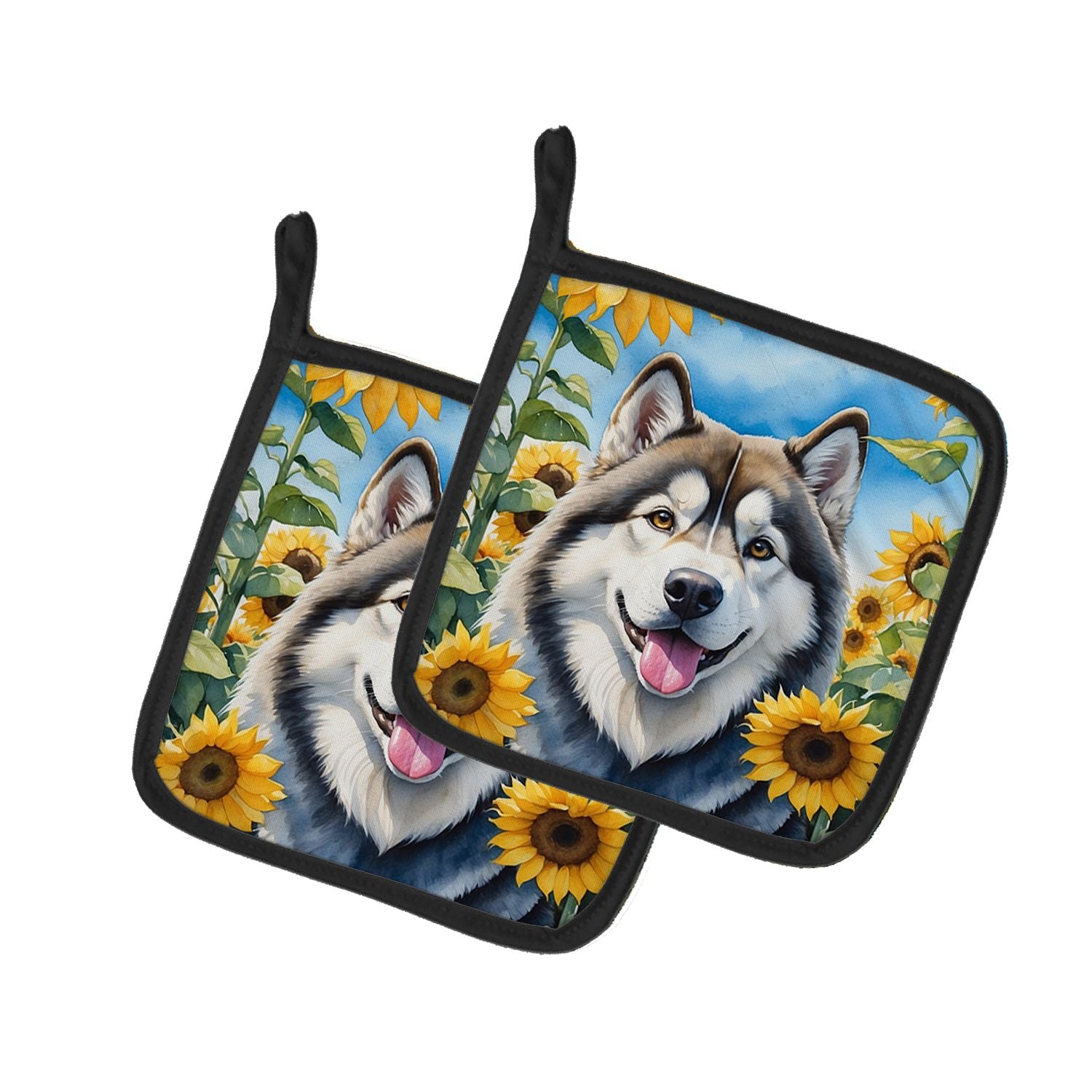Alaskan Malamute in Sunflowers Pair of Pot Holders Kitchen Heat Resistant Pot Holders Sets Oven Hot Pads for Cooking Baking BBQ,