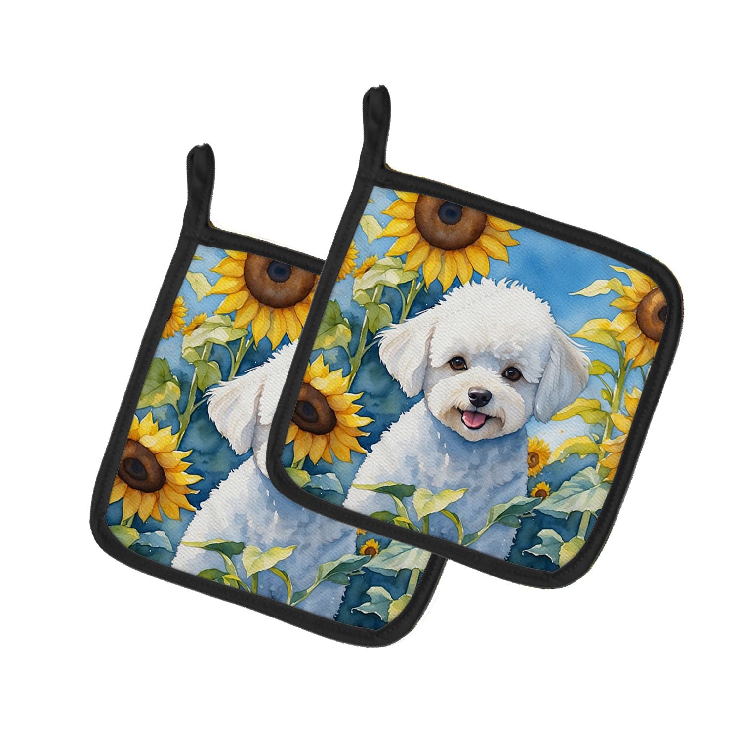 Bichon Frise in Sunflowers Pair of Pot Holders Kitchen Heat Resistant Pot Holders Sets Oven Hot Pads for Cooking Baking BBQ, 7 1