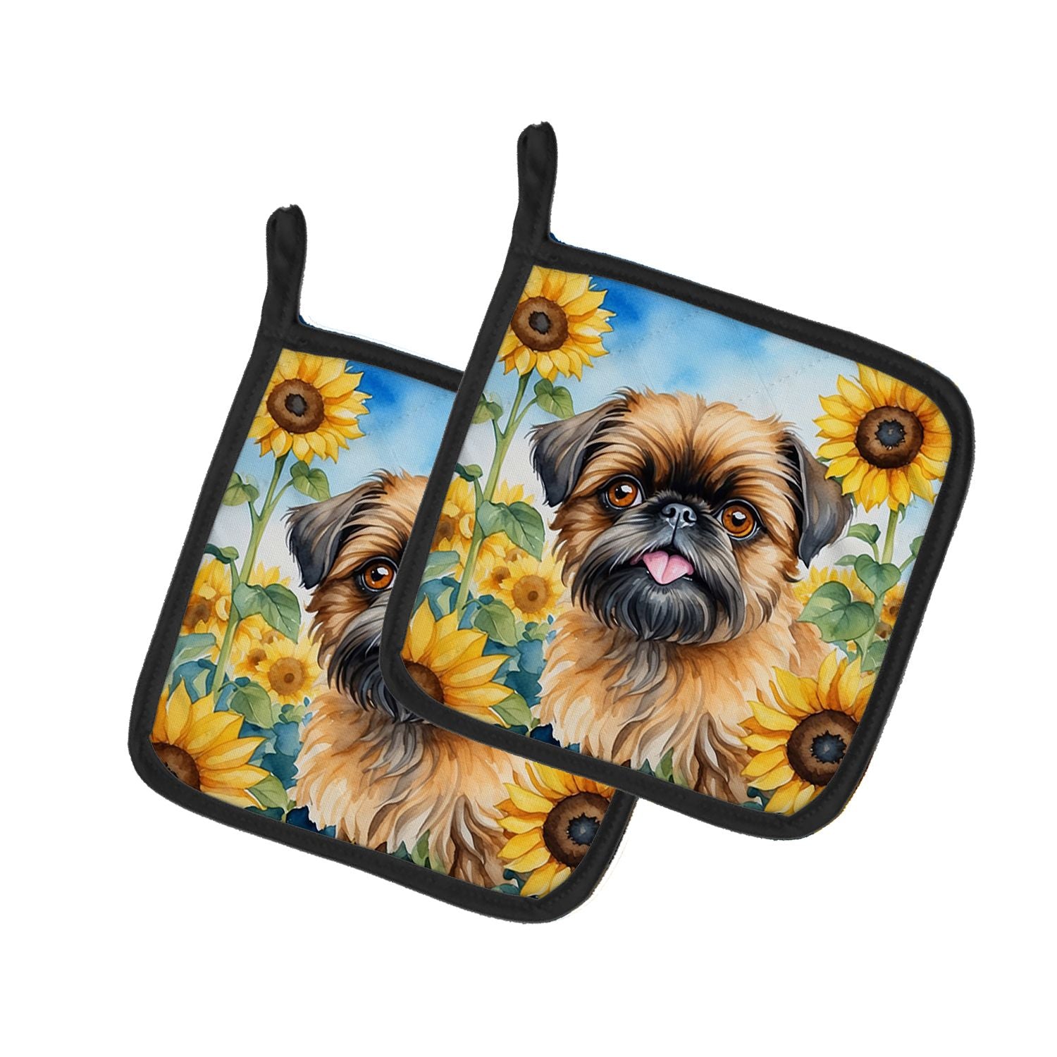 Brussels Griffon in Sunflowers Pair of Pot Holders Kitchen Heat Resistant Pot Holders Sets Oven Hot Pads for Cooking Baking BBQ,