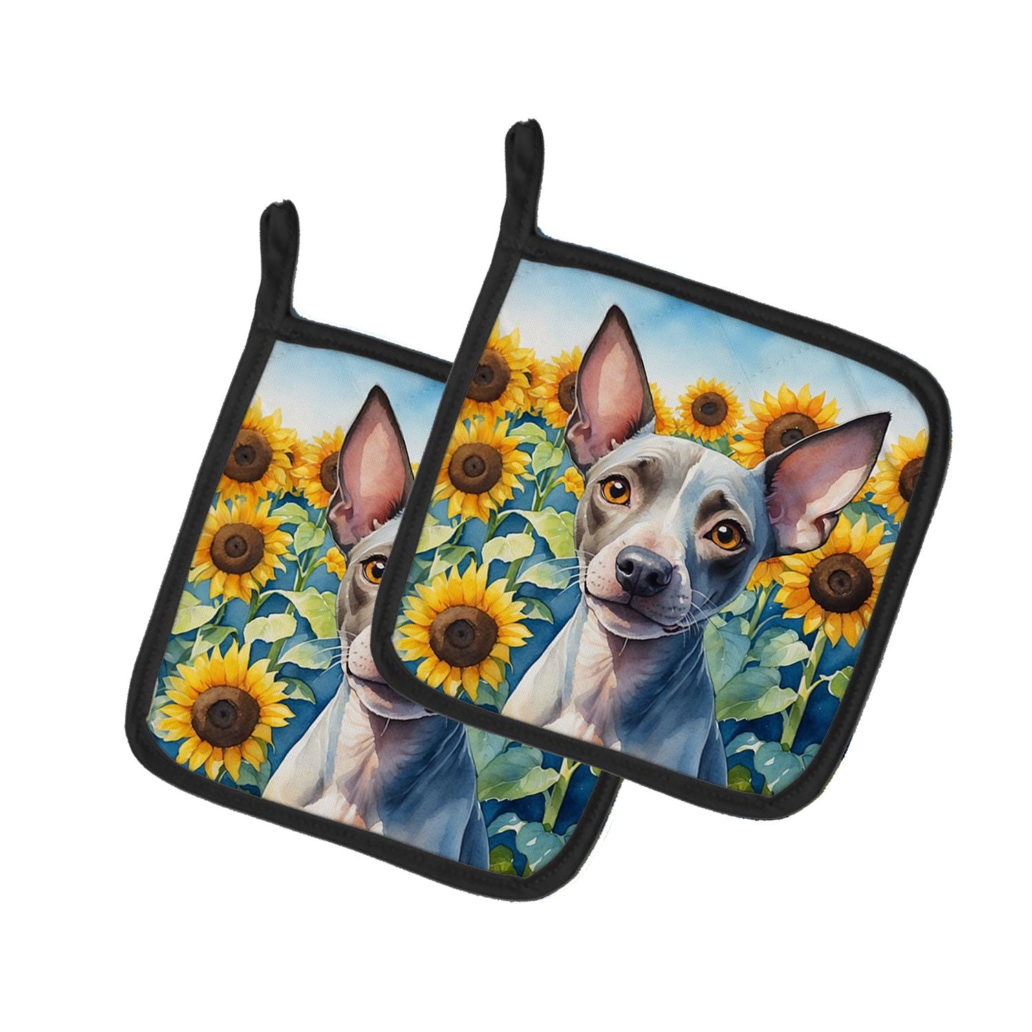 American Hairless Terrier in Sunflowers Pair of Pot Holders Kitchen Heat Resistant Pot Holders Sets Oven Hot Pads for Cooking Ba