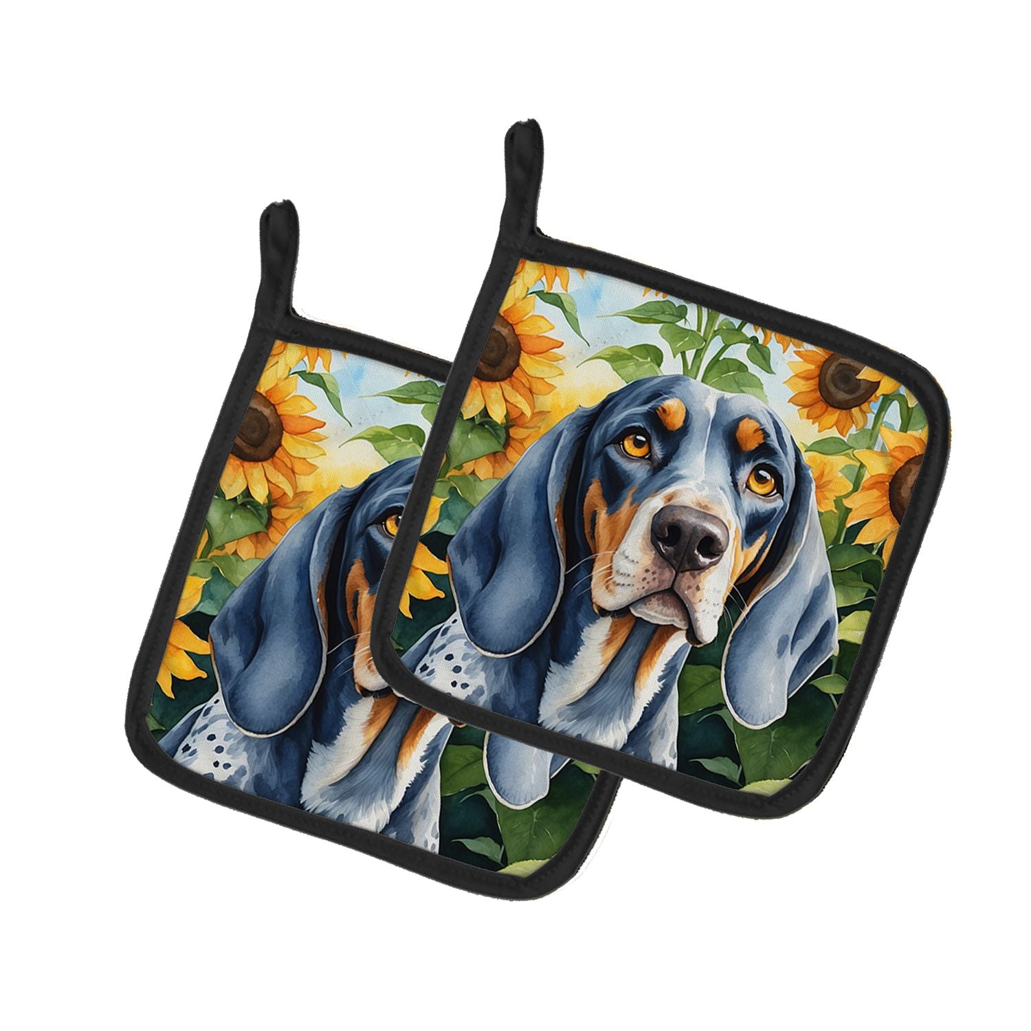 Bluetick Coonhound in Sunflowers Pair of Pot Holders Kitchen Heat Resistant Pot Holders Sets Oven Hot Pads for Cooking Baking BB