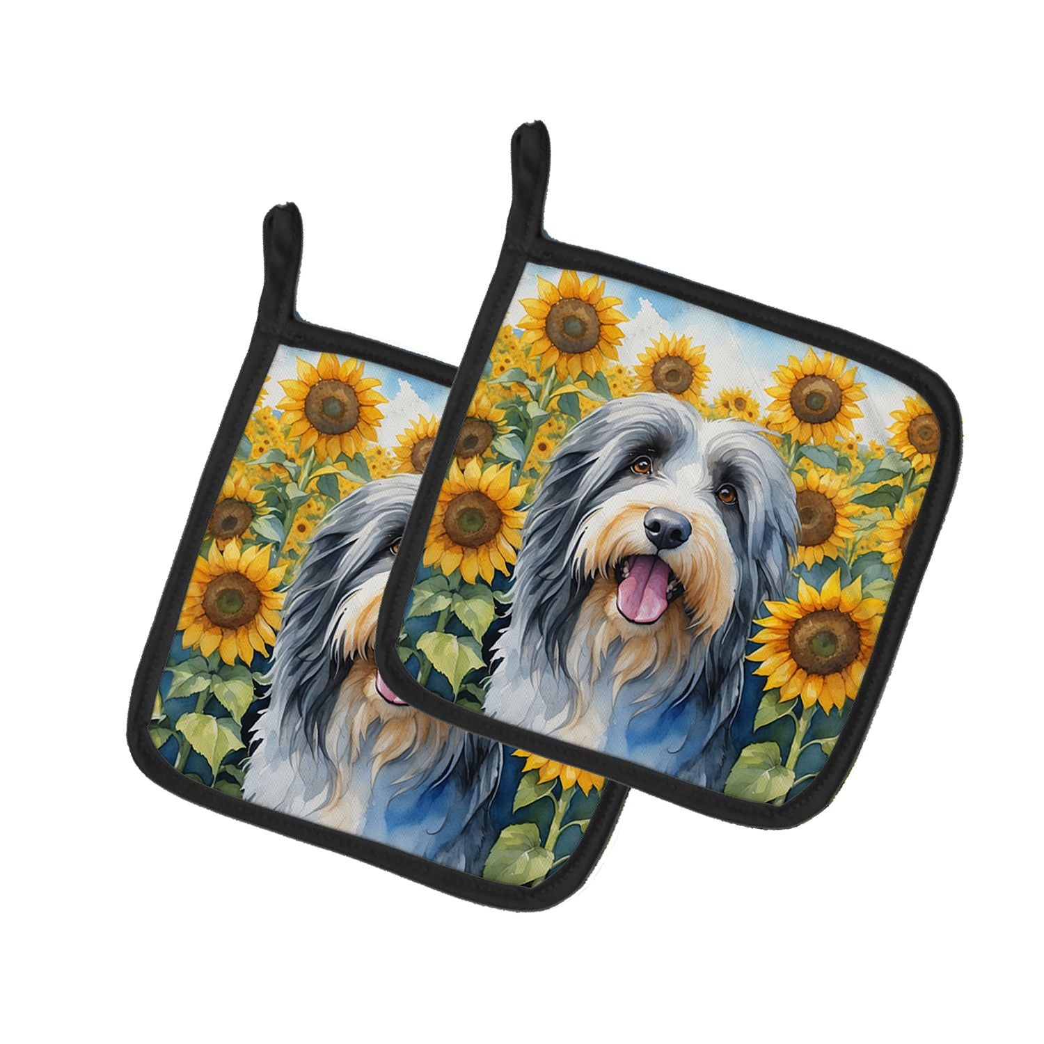 Bearded Collie in Sunflowers Pair of Pot Holders Kitchen Heat Resistant Pot Holders Sets Oven Hot Pads for Cooking Baking BBQ, 7