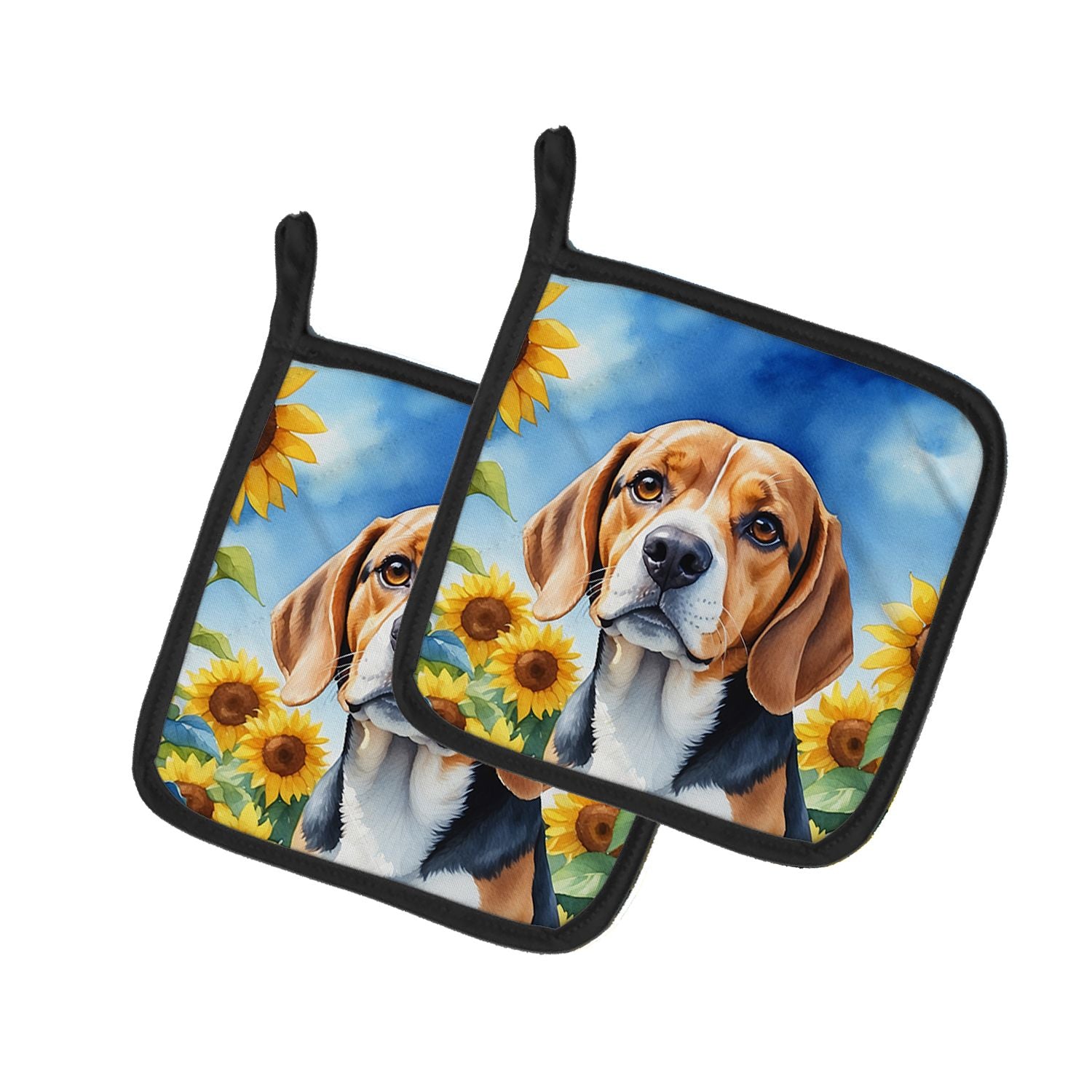 Beagle in Sunflowers Pair of Pot Holders Kitchen Heat Resistant Pot Holders Sets Oven Hot Pads for Cooking Baking BBQ, 7 1/2 x 7