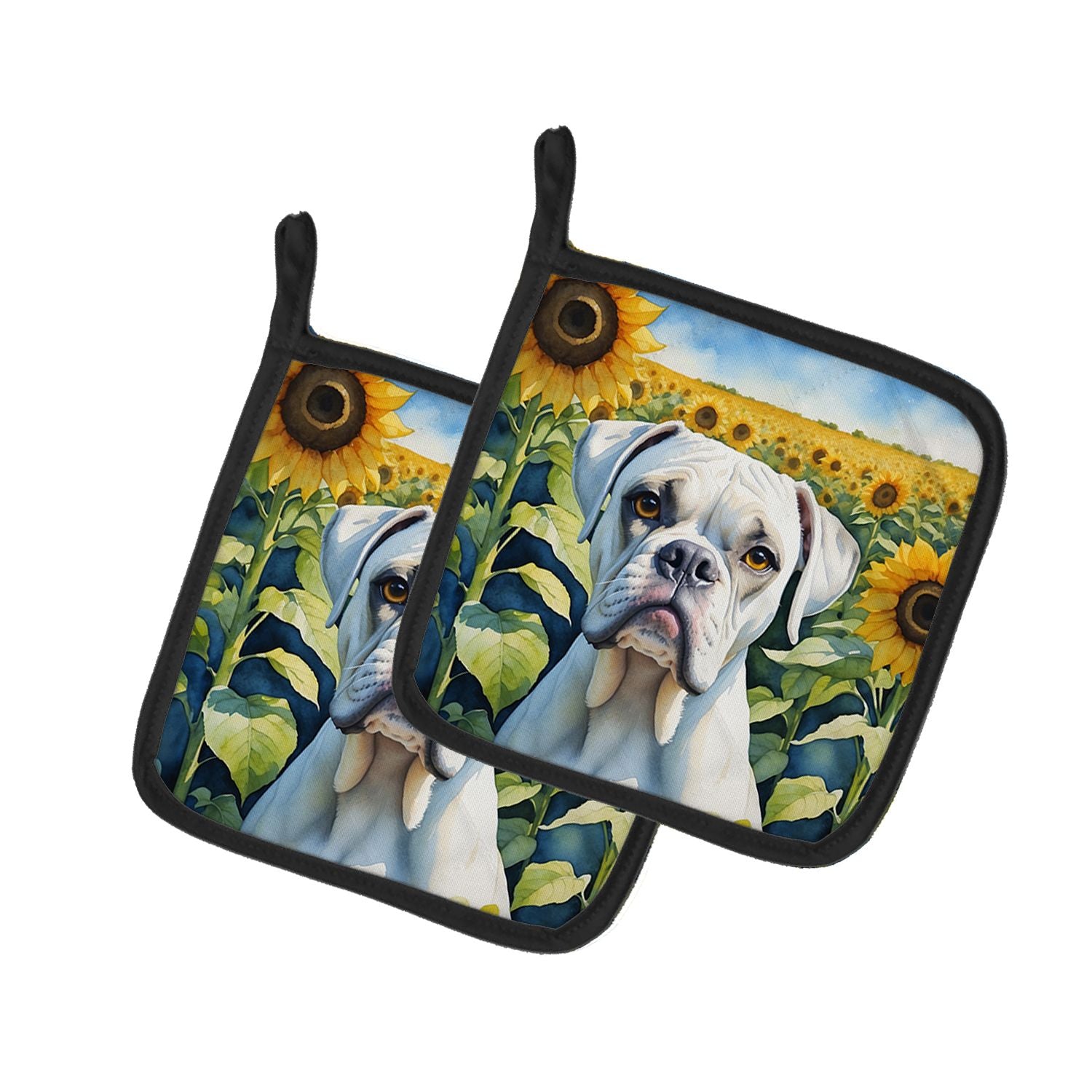 Boxer in Sunflowers Pair of Pot Holders Kitchen Heat Resistant Pot Holders Sets Oven Hot Pads for Cooking Baking BBQ, 7 1/2 x 7 