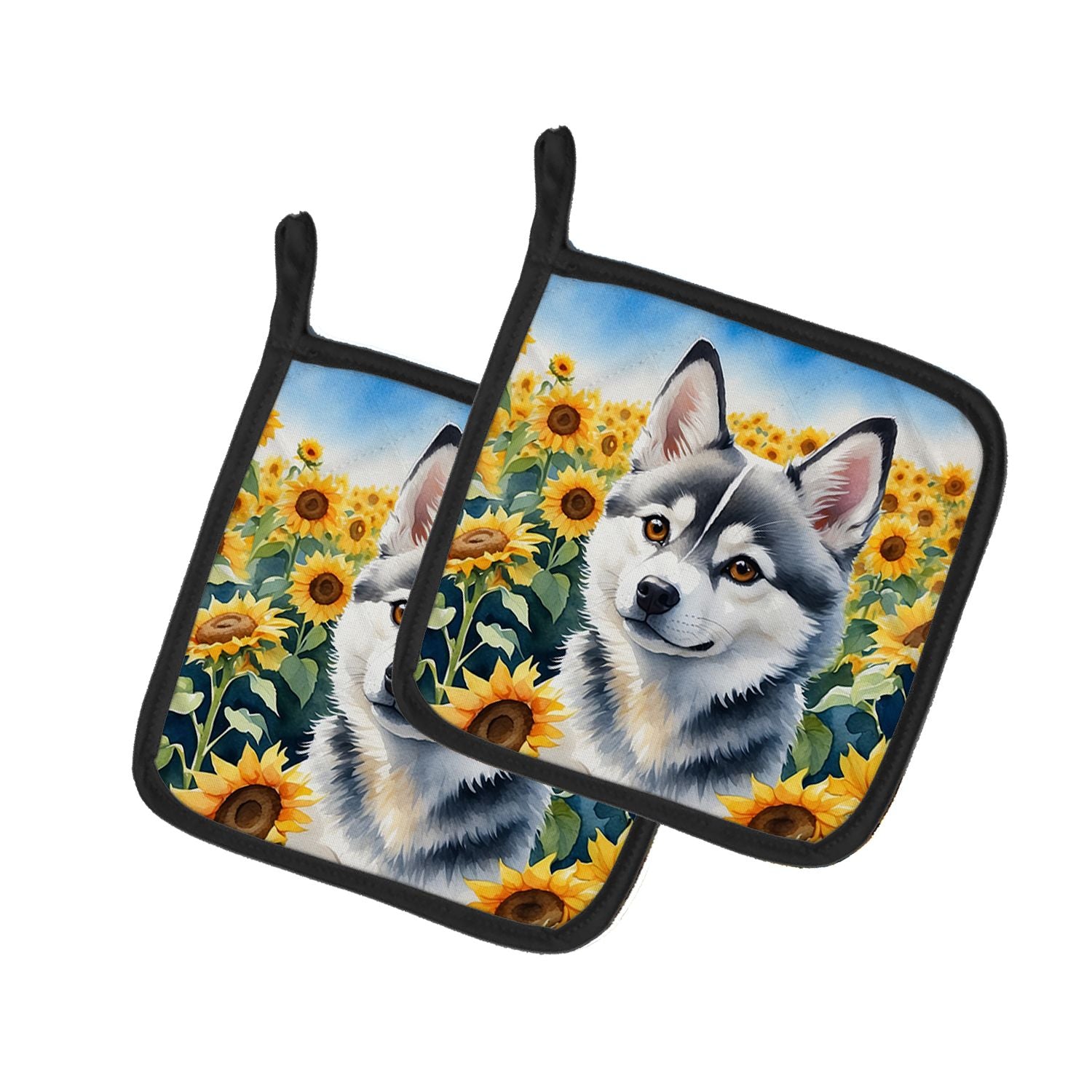 Alaskan Klee Kai in Sunflowers Pair of Pot Holders Kitchen Heat Resistant Pot Holders Sets Oven Hot Pads for Cooking Baking BBQ,