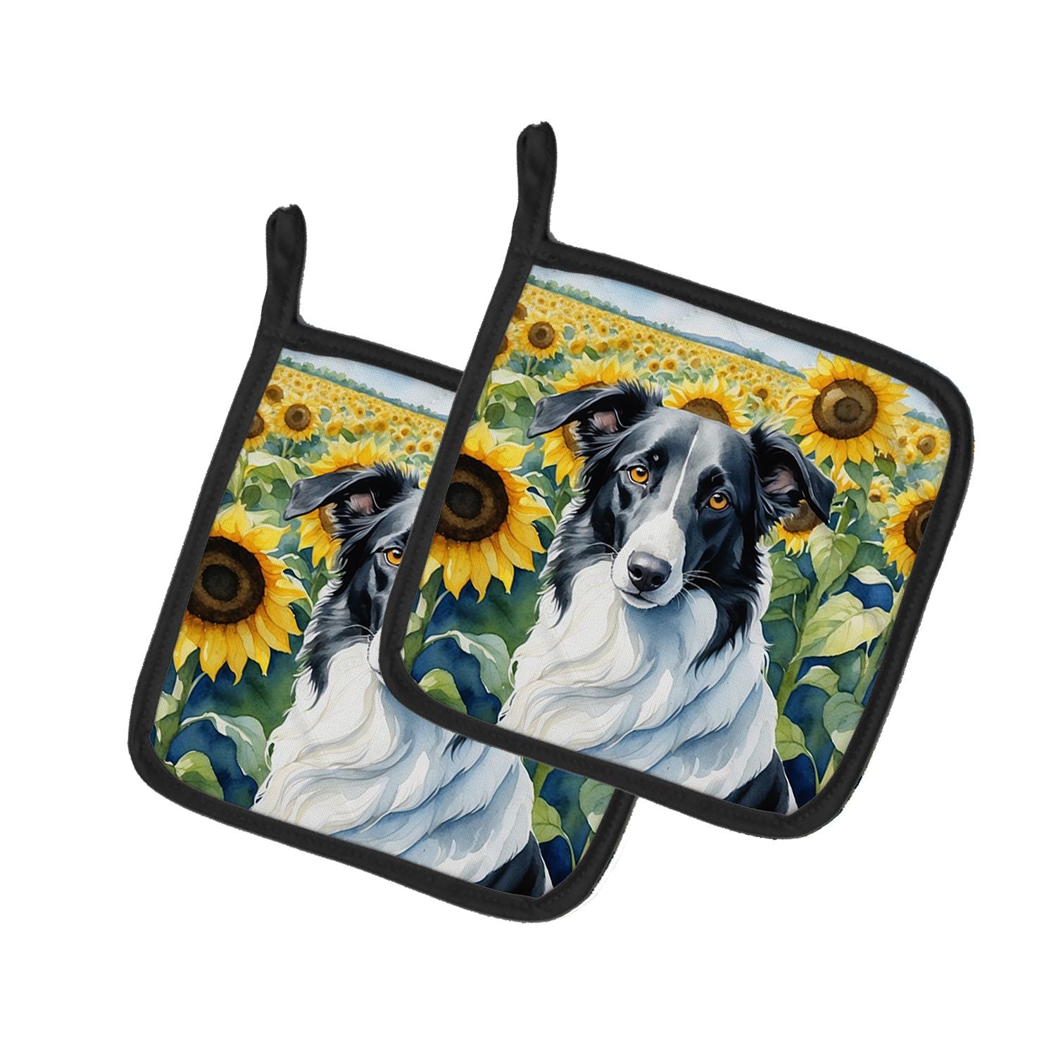 Borzoi in Sunflowers Pair of Pot Holders Kitchen Heat Resistant Pot Holders Sets Oven Hot Pads for Cooking Baking BBQ, 7 1/2 x 7