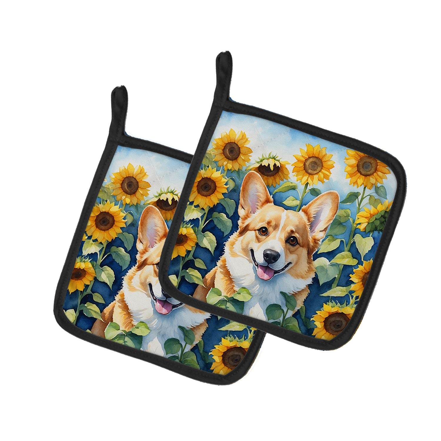 Corgi in Sunflowers Pair of Pot Holders Kitchen Heat Resistant Pot Holders Sets Oven Hot Pads for Cooking Baking BBQ, 7 1/2 x 7 