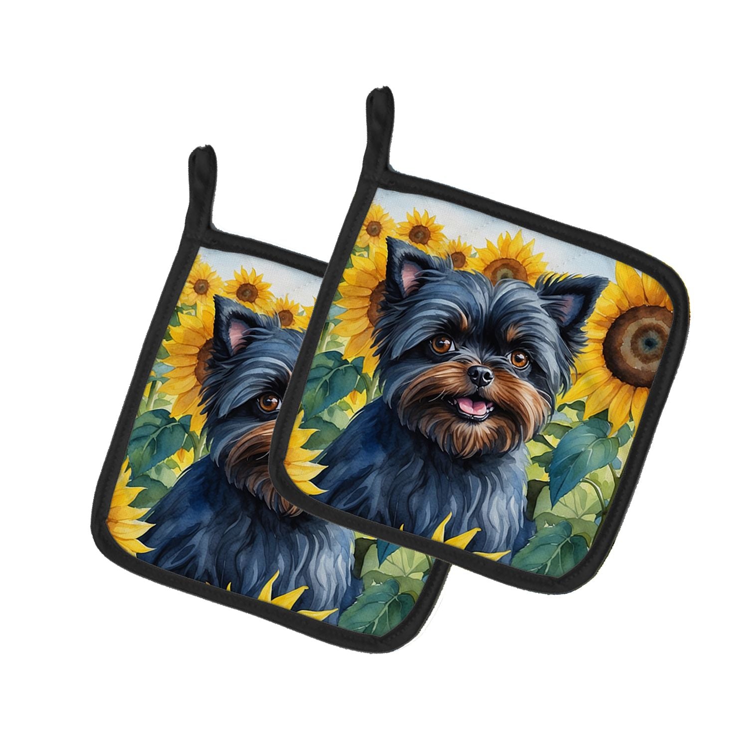 Affenpinscher in Sunflowers Pair of Pot Holders Kitchen Heat Resistant Pot Holders Sets Oven Hot Pads for Cooking Baking BBQ, 7 