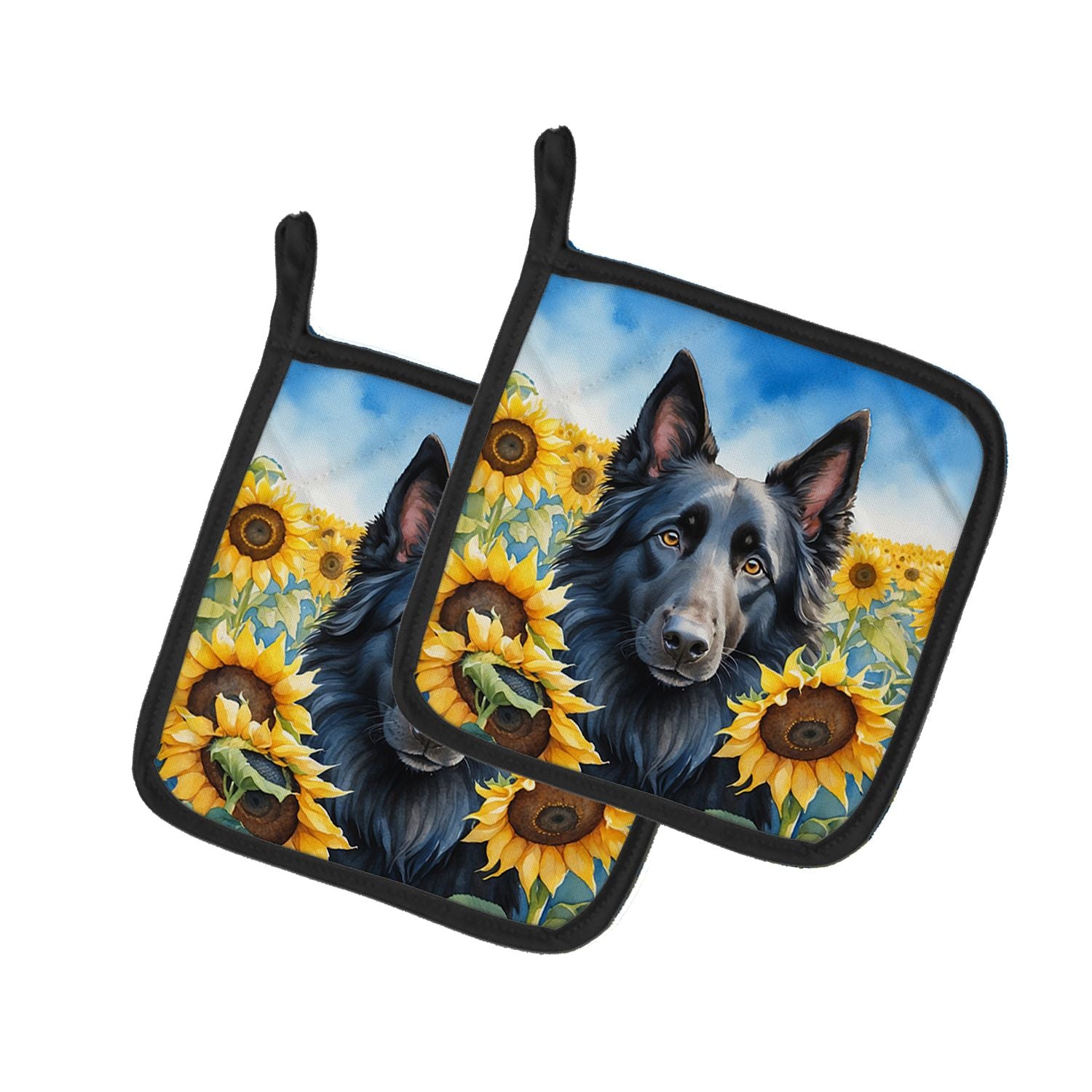 Belgian Sheepdog in Sunflowers Pair of Pot Holders Kitchen Heat Resistant Pot Holders Sets Oven Hot Pads for Cooking Baking BBQ,
