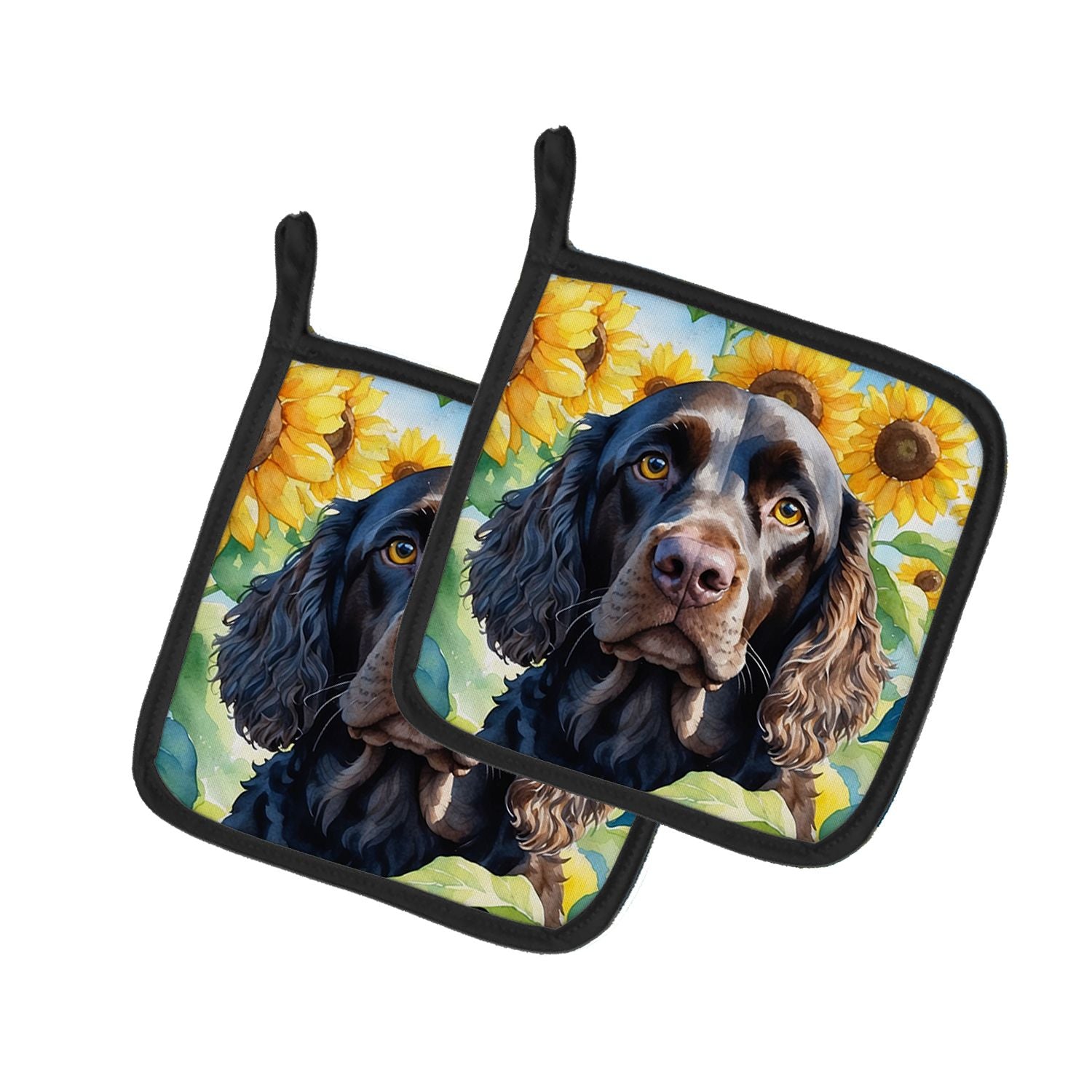 American Water Spaniel in Sunflowers Pair of Pot Holders Kitchen Heat Resistant Pot Holders Sets Oven Hot Pads for Cooking Bakin