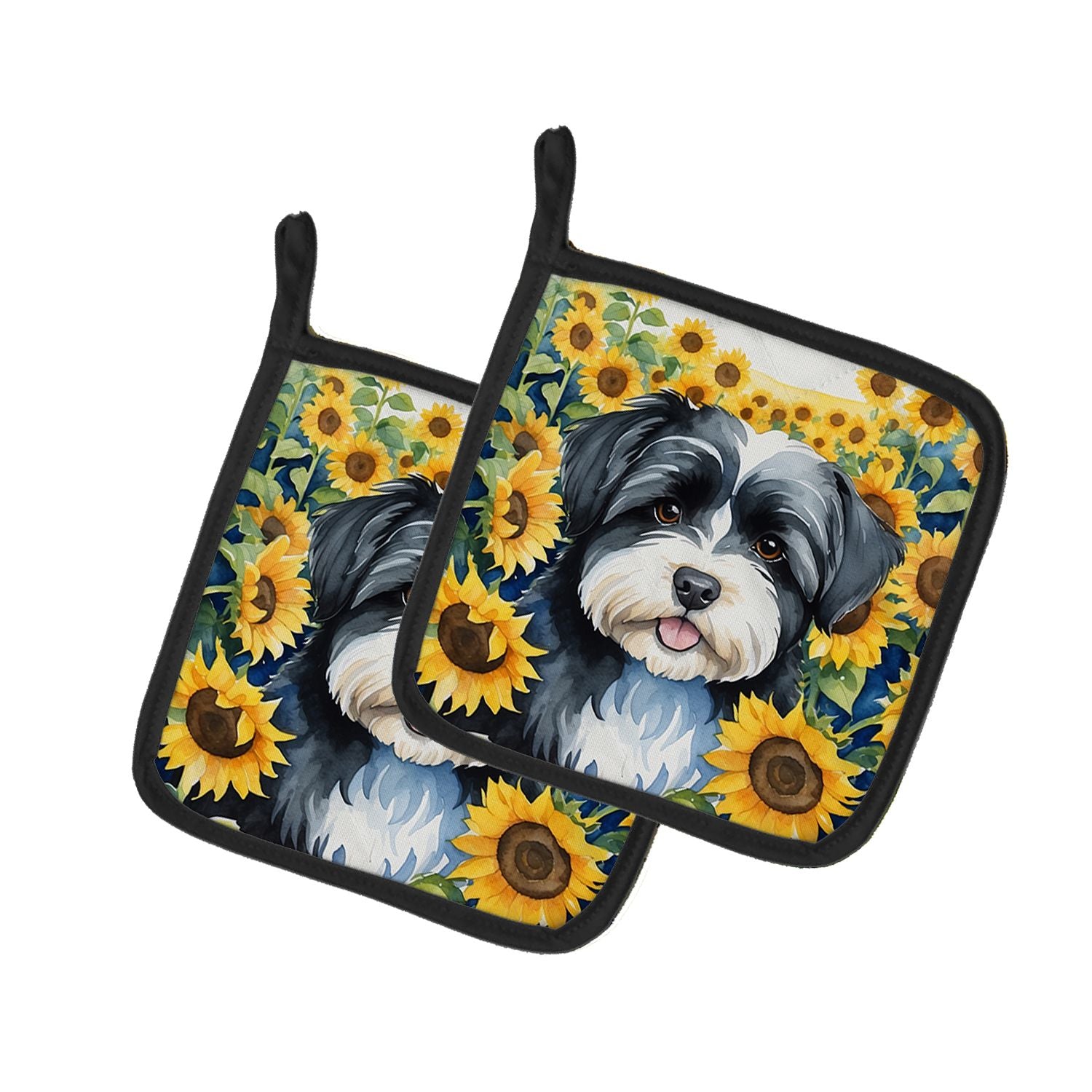 Havanese in Sunflowers Pair of Pot Holders Kitchen Heat Resistant Pot Holders Sets Oven Hot Pads for Cooking Baking BBQ, 7 1/2 x
