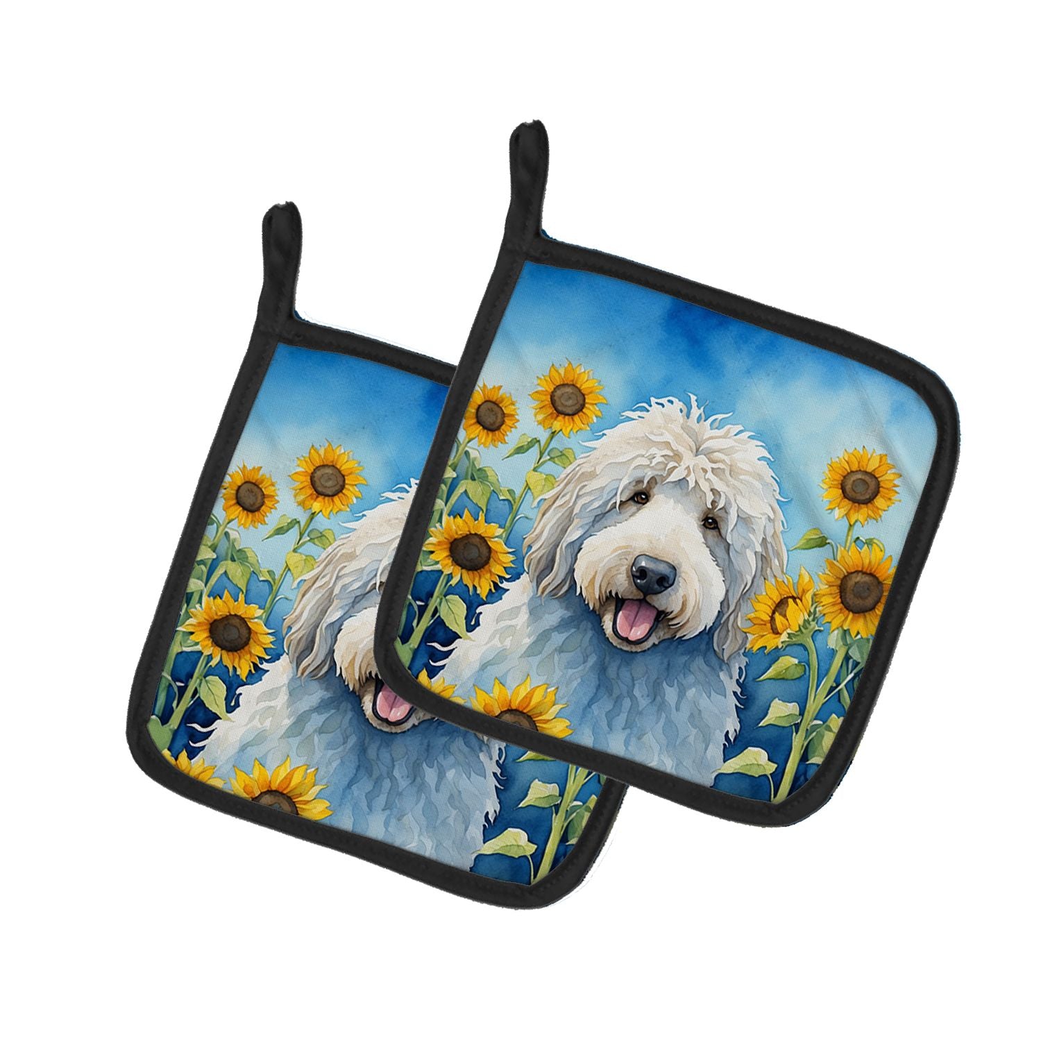 Komondor in Sunflowers Pair of Pot Holders Kitchen Heat Resistant Pot Holders Sets Oven Hot Pads for Cooking Baking BBQ, 7 1/2 x