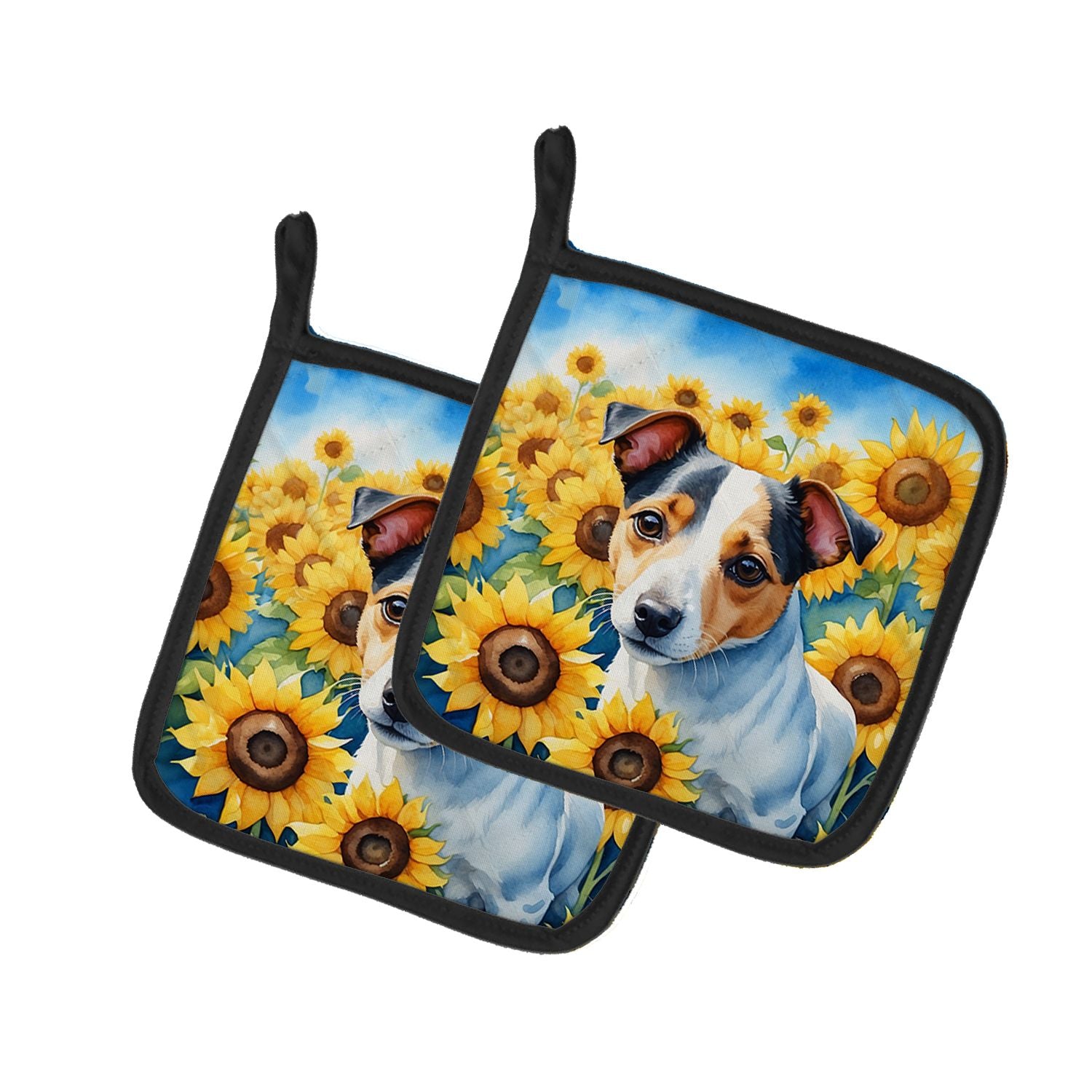 Jack Russell Terrier in Sunflowers Pair of Pot Holders Kitchen Heat Resistant Pot Holders Sets Oven Hot Pads for Cooking Baking 
