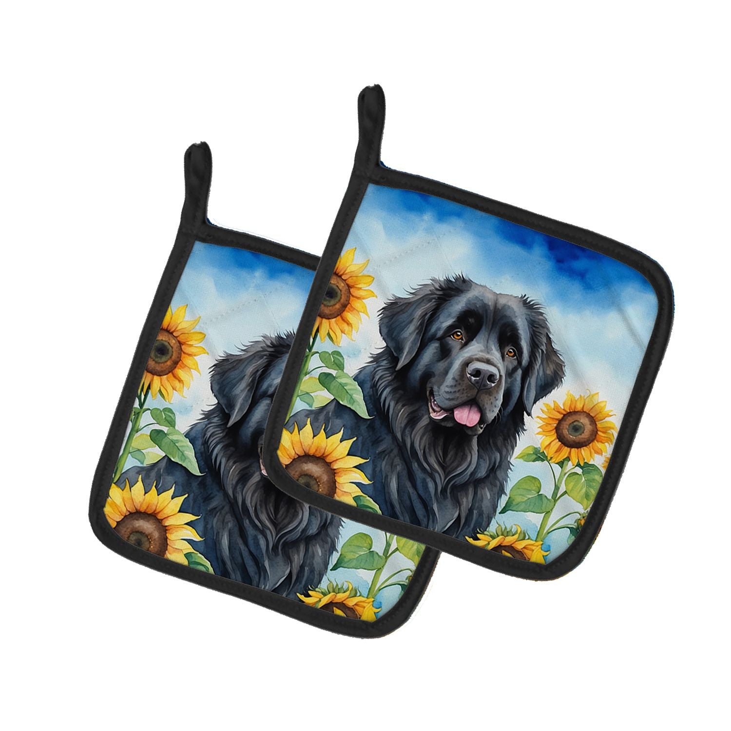 Newfoundland in Sunflowers Pair of Pot Holders Kitchen Heat Resistant Pot Holders Sets Oven Hot Pads for Cooking Baking BBQ, 7 1