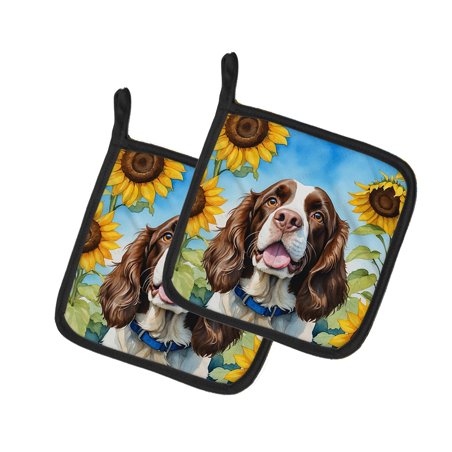 English Springer Spaniel in Sunflowers Pair of Pot Holders Kitchen Heat Resistant Pot Holders Sets Oven Hot Pads for Cooking Bak