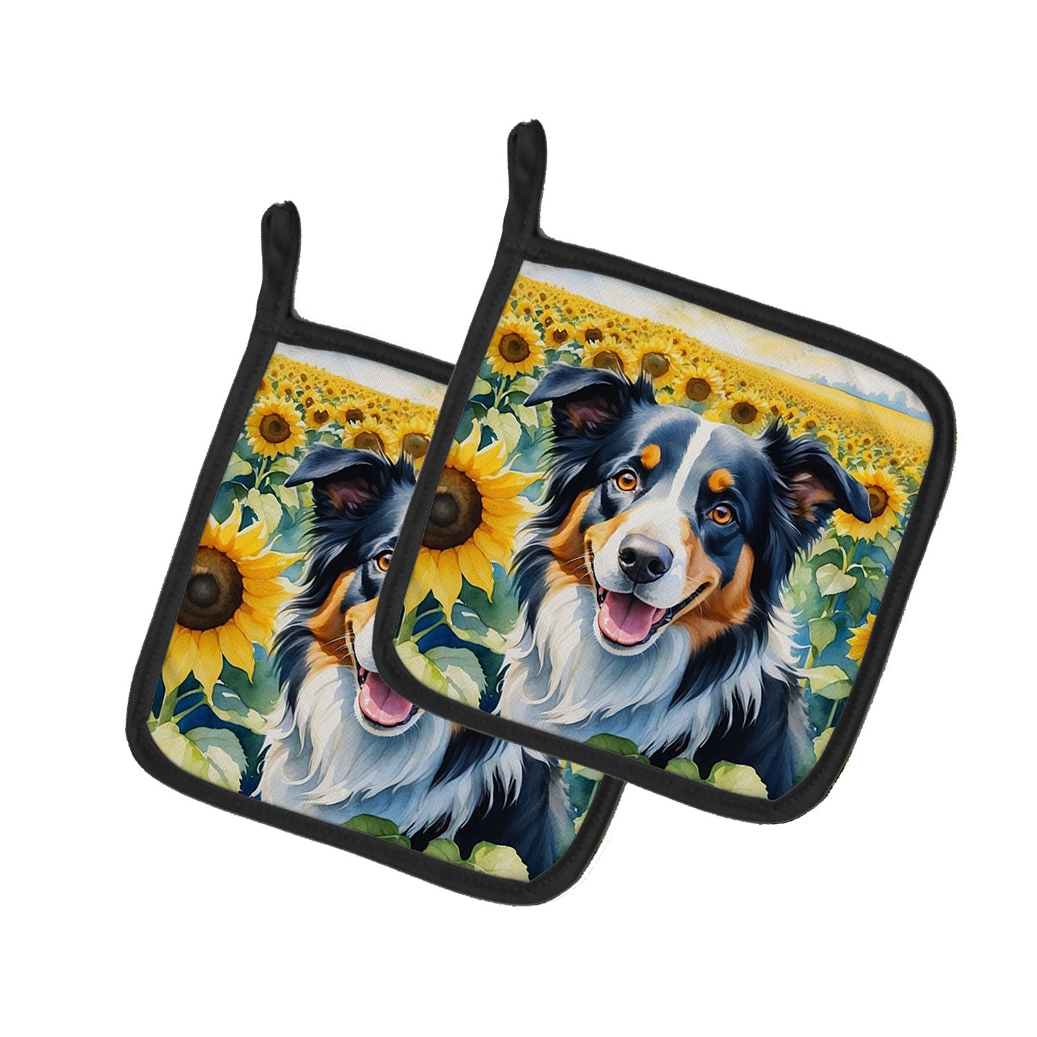 Border Collie in Sunflowers Pair of Pot Holders Kitchen Heat Resistant Pot Holders Sets Oven Hot Pads for Cooking Baking BBQ, 7 
