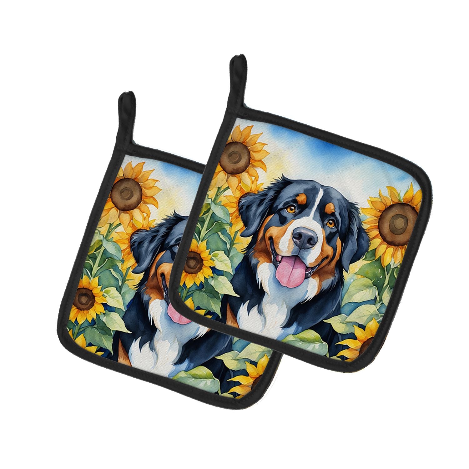 Bernese Mountain Dog in Sunflowers Pair of Pot Holders Kitchen Heat Resistant Pot Holders Sets Oven Hot Pads for Cooking Baking 