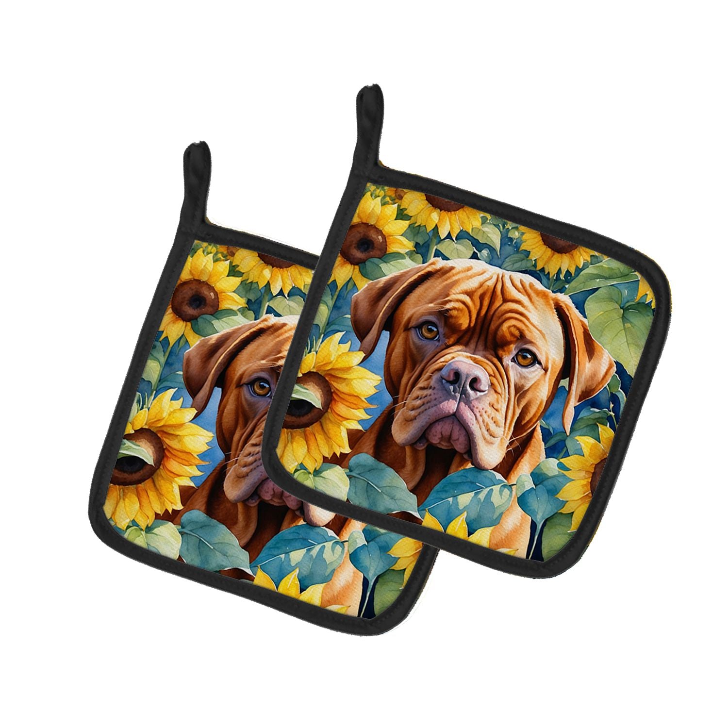 Dogue de Bordeaux in Sunflowers Pair of Pot Holders Kitchen Heat Resistant Pot Holders Sets Oven Hot Pads for Cooking Baking BBQ