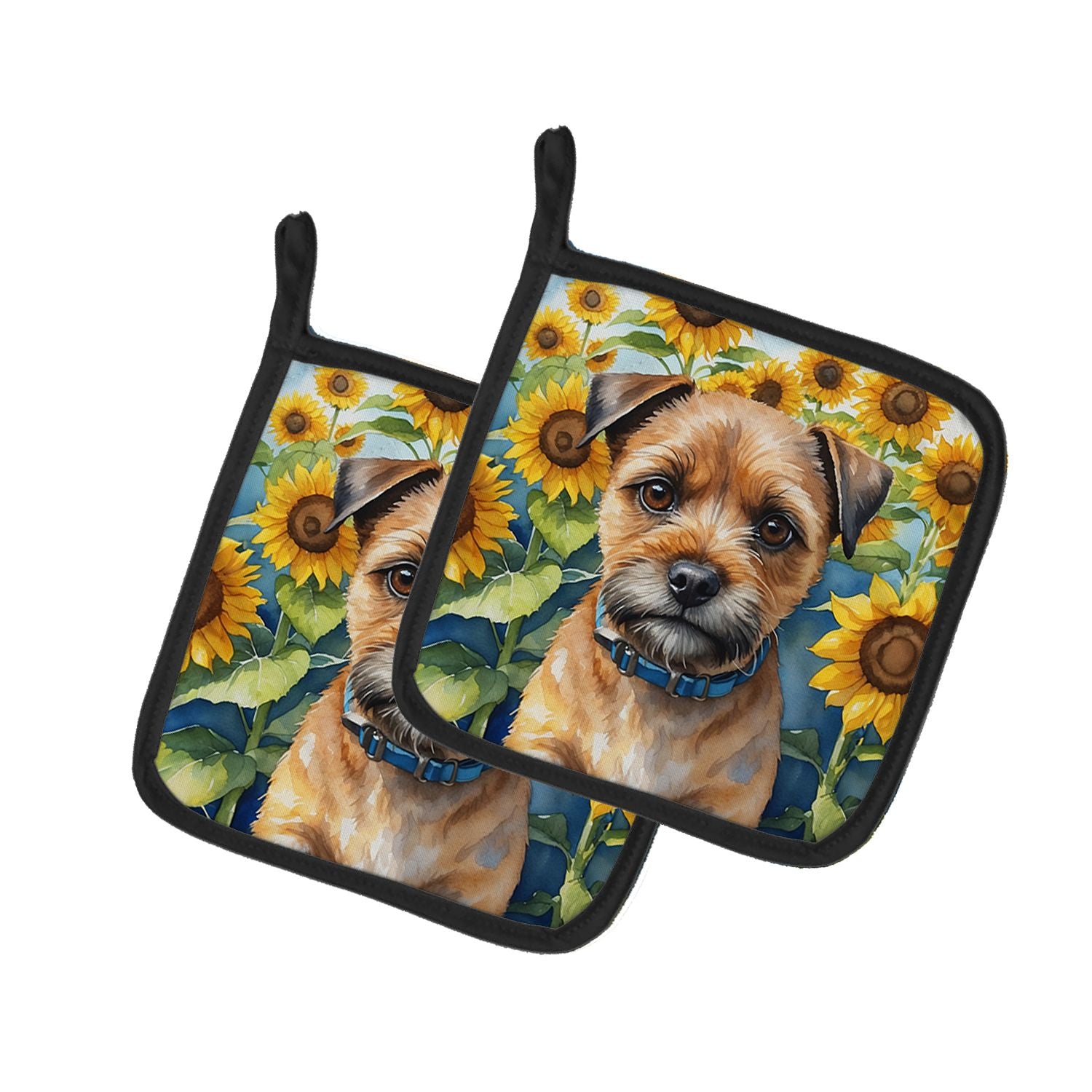Border Terrier in Sunflowers Pair of Pot Holders Kitchen Heat Resistant Pot Holders Sets Oven Hot Pads for Cooking Baking BBQ, 7