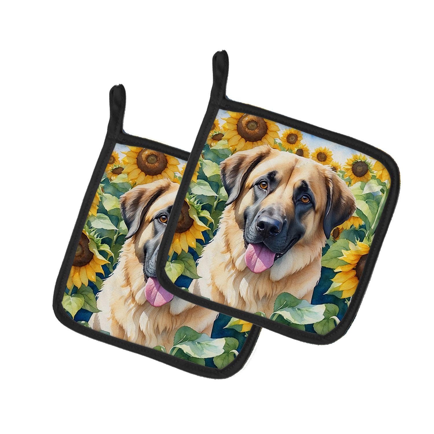 Anatolian Shepherd in Sunflowers Pair of Pot Holders Kitchen Heat Resistant Pot Holders Sets Oven Hot Pads for Cooking Baking BB