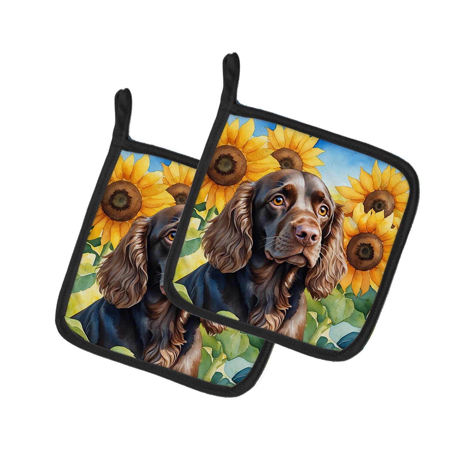 Boykin Spaniel in Sunflowers Pair of Pot Holders Kitchen Heat Resistant Pot Holders Sets Oven Hot Pads for Cooking Baking BBQ, 7