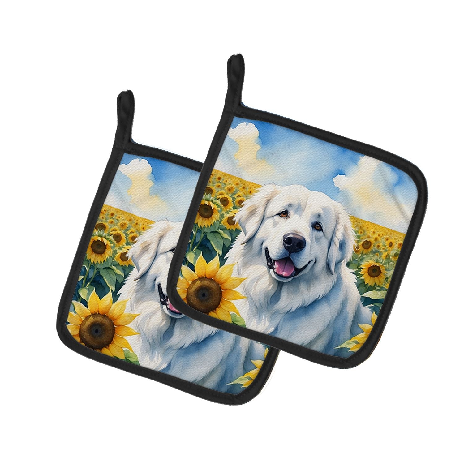 Great Pyrenees in Sunflowers Pair of Pot Holders Kitchen Heat Resistant Pot Holders Sets Oven Hot Pads for Cooking Baking BBQ, 7