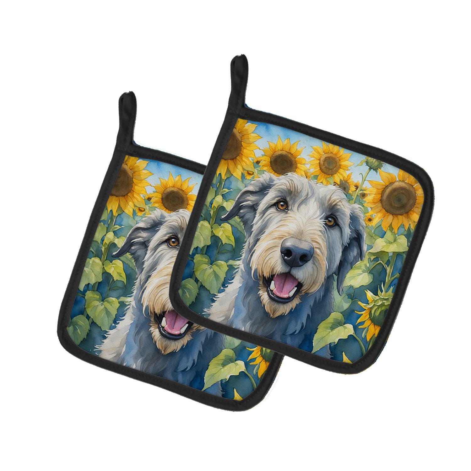 Irish Wolfhound in Sunflowers Pair of Pot Holders Kitchen Heat Resistant Pot Holders Sets Oven Hot Pads for Cooking Baking BBQ, 