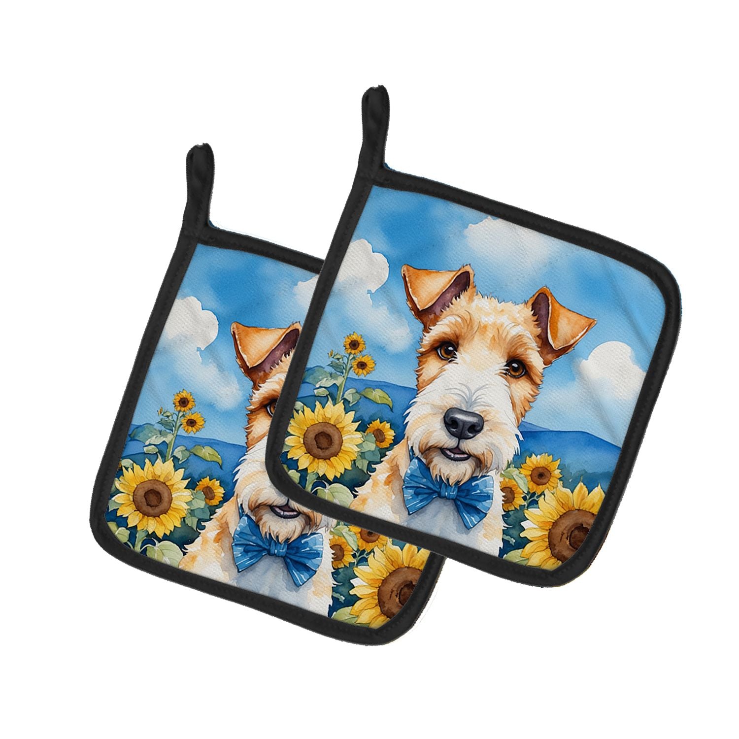 Fox Terrier in Sunflowers Pair of Pot Holders Kitchen Heat Resistant Pot Holders Sets Oven Hot Pads for Cooking Baking BBQ, 7 1/