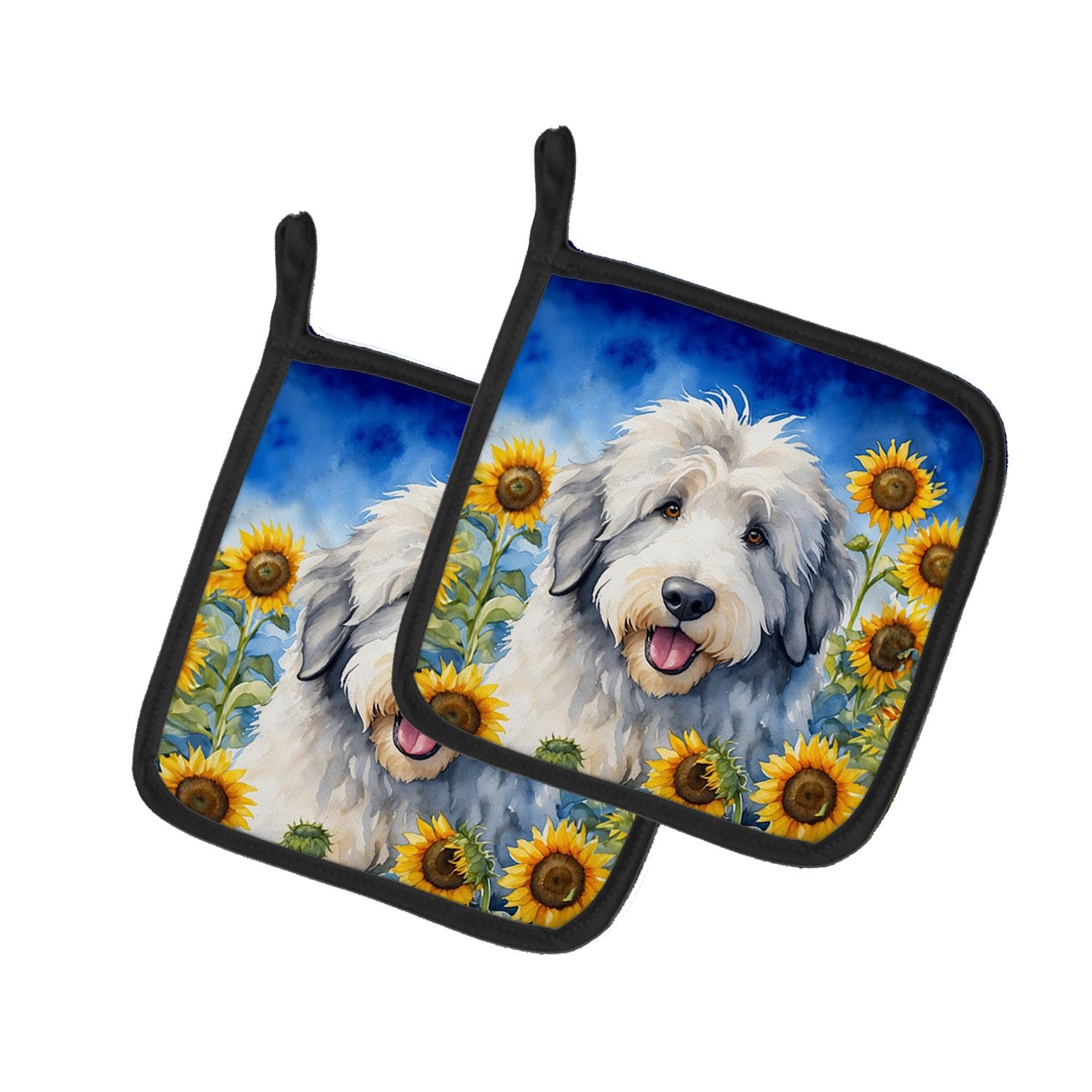 Old English Sheepdog in Sunflowers Pair of Pot Holders Kitchen Heat Resistant Pot Holders Sets Oven Hot Pads for Cooking Baking 