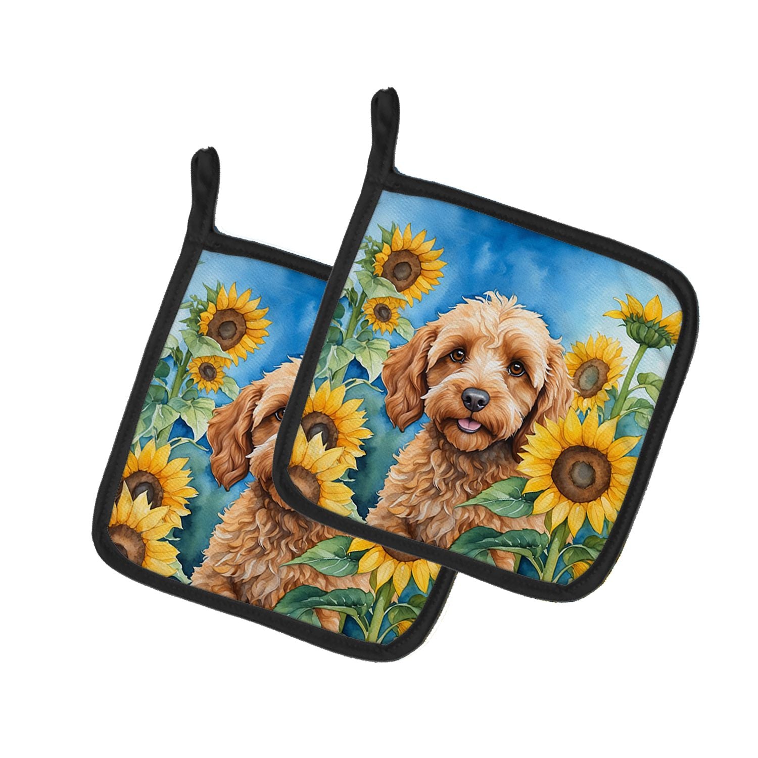 Cockapoo in Sunflowers Pair of Pot Holders Kitchen Heat Resistant Pot Holders Sets Oven Hot Pads for Cooking Baking BBQ, 7 1/2 x