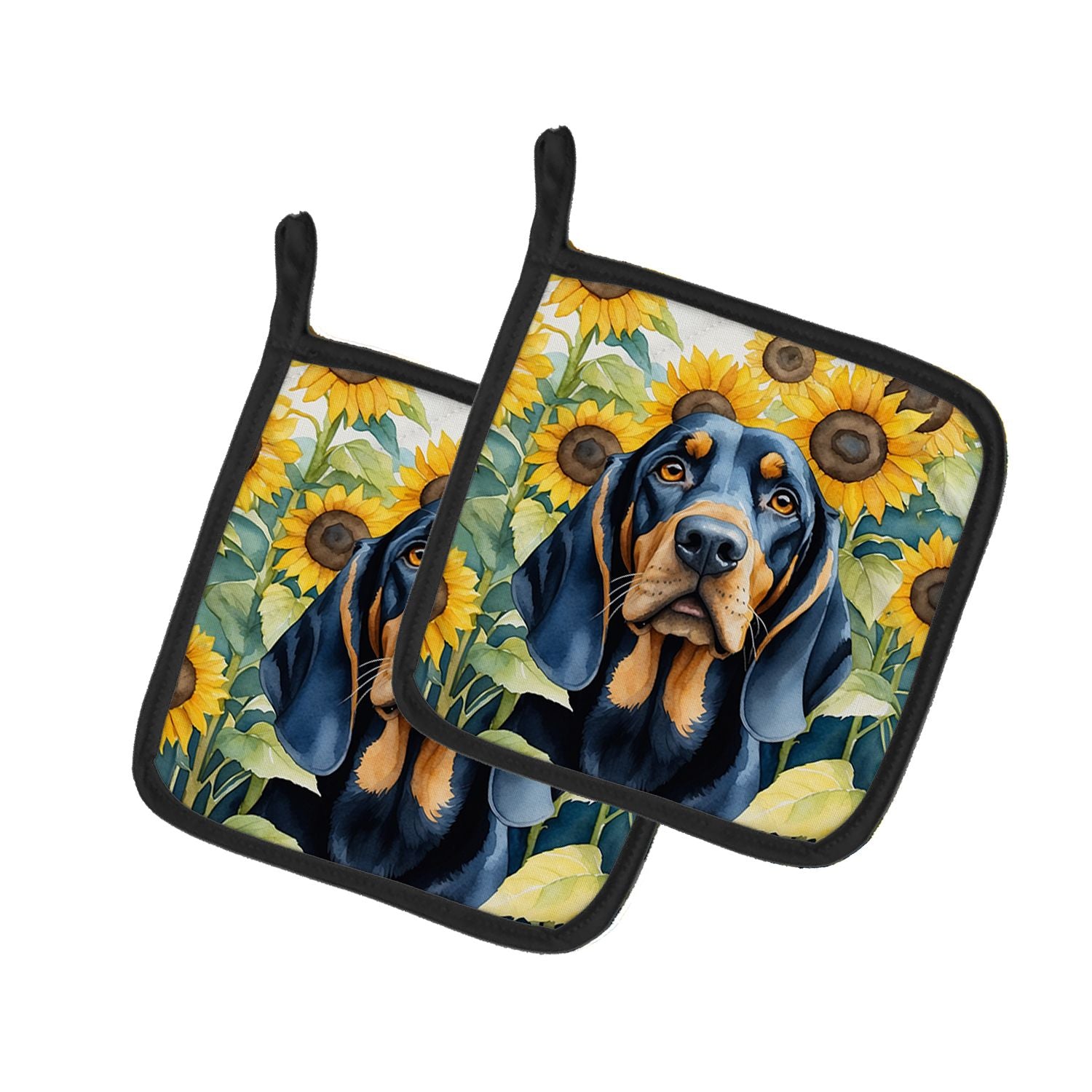 Black and Tan Coonhound in Sunflowers Pair of Pot Holders Kitchen Heat Resistant Pot Holders Sets Oven Hot Pads for Cooking Baki