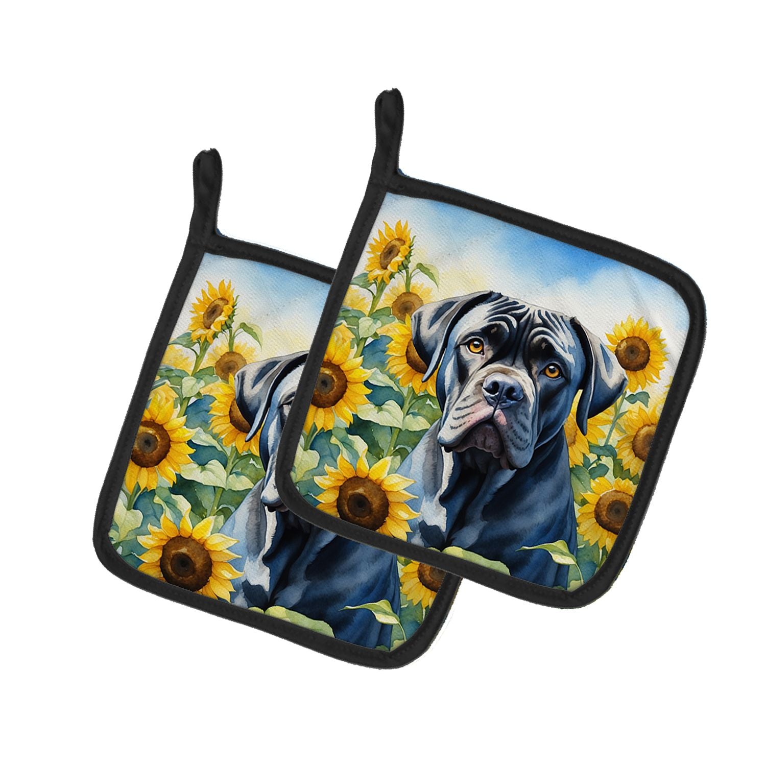 Cane Corso in Sunflowers Pair of Pot Holders Kitchen Heat Resistant Pot Holders Sets Oven Hot Pads for Cooking Baking BBQ, 7 1/2