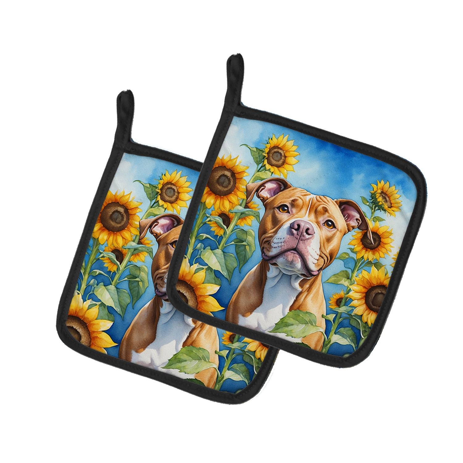 NEW Pit Bull Terrier in Sunflowers Pair of Pot Holders Kitchen Heat Resistant Pot Holders Sets Oven Hot Pads for Cooking Baking 