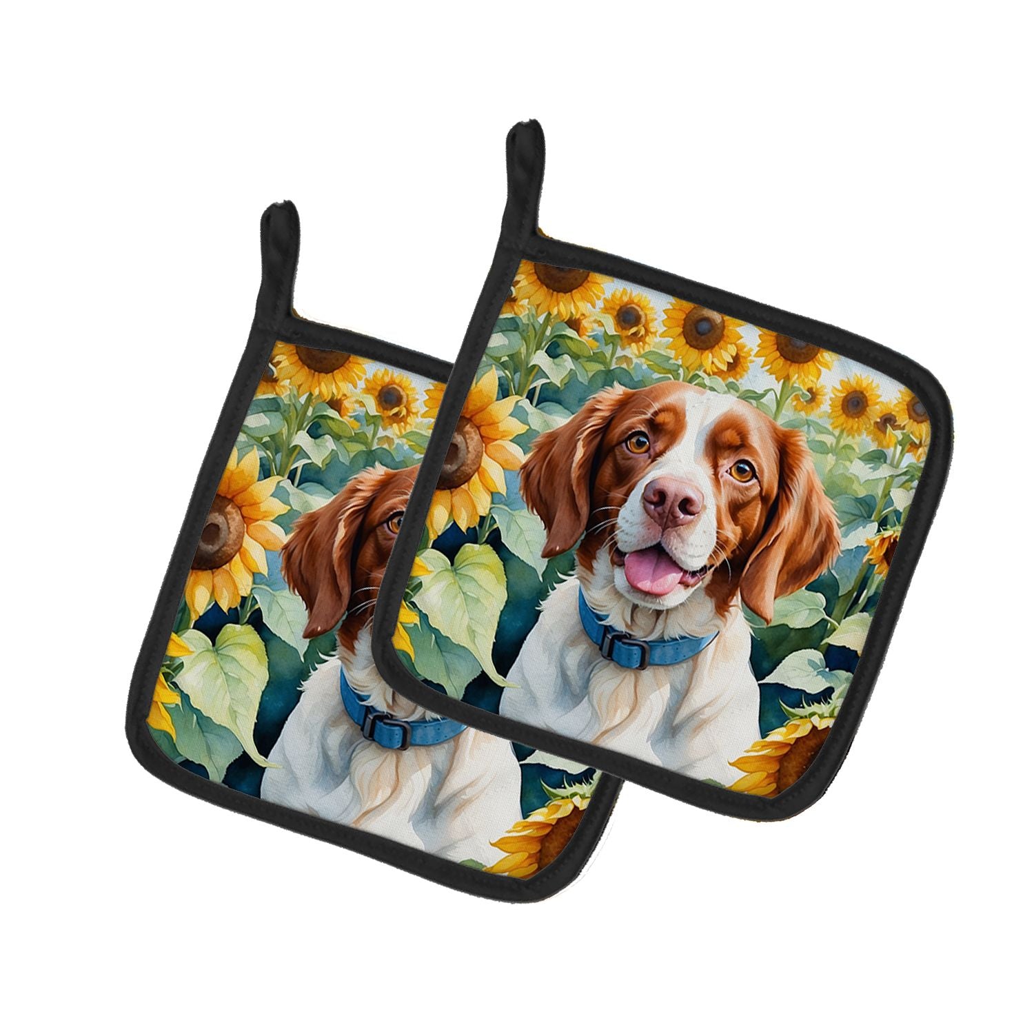 Brittany Spaniel in Sunflowers Pair of Pot Holders Kitchen Heat Resistant Pot Holders Sets Oven Hot Pads for Cooking Baking BBQ,