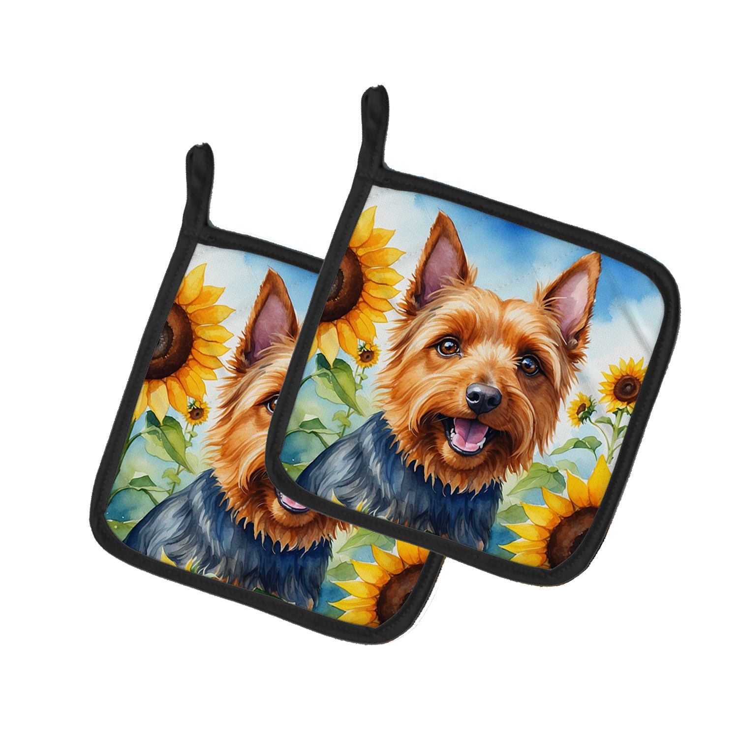 Australian Terrier in Sunflowers Pair of Pot Holders Kitchen Heat Resistant Pot Holders Sets Oven Hot Pads for Cooking Baking BB