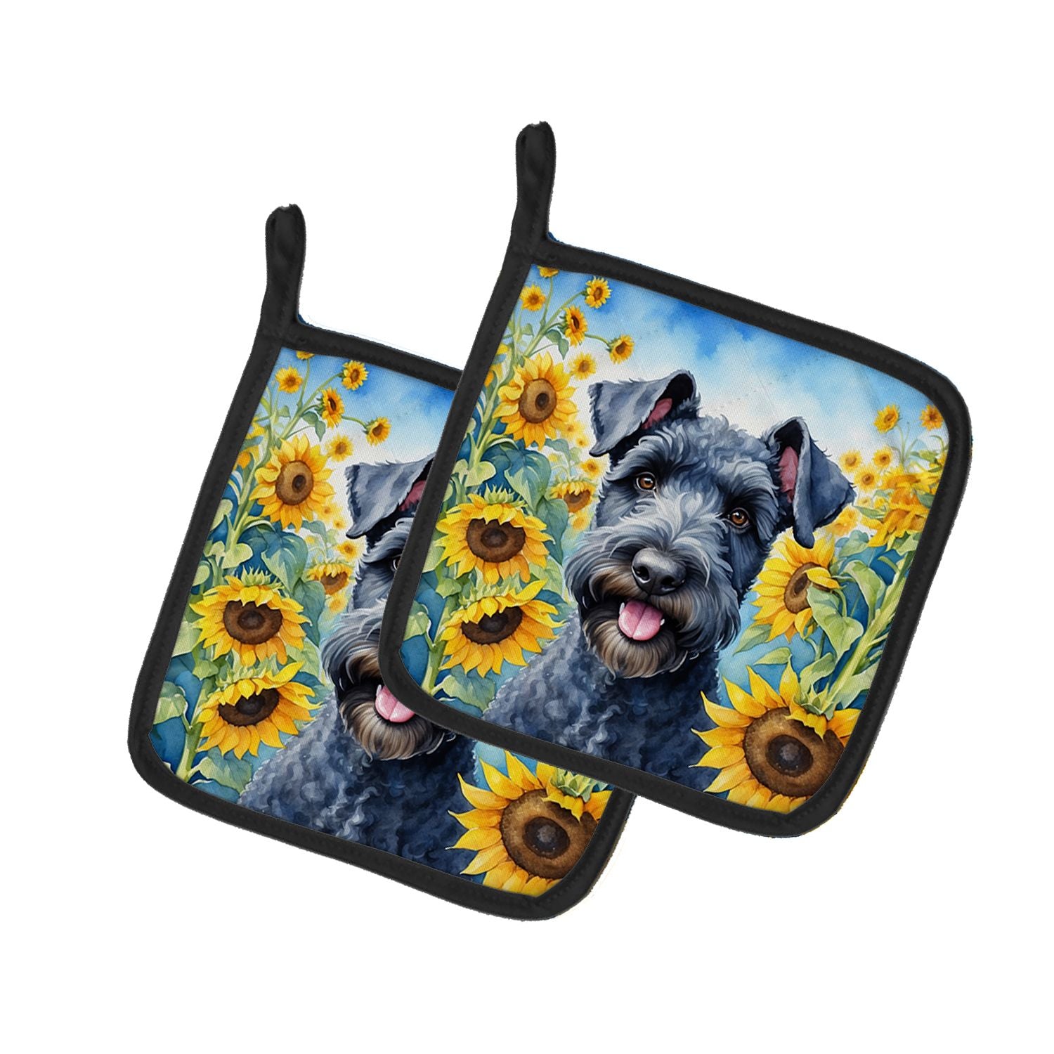 Kerry Blue Terrier in Sunflowers Pair of Pot Holders Kitchen Heat Resistant Pot Holders Sets Oven Hot Pads for Cooking Baking BB