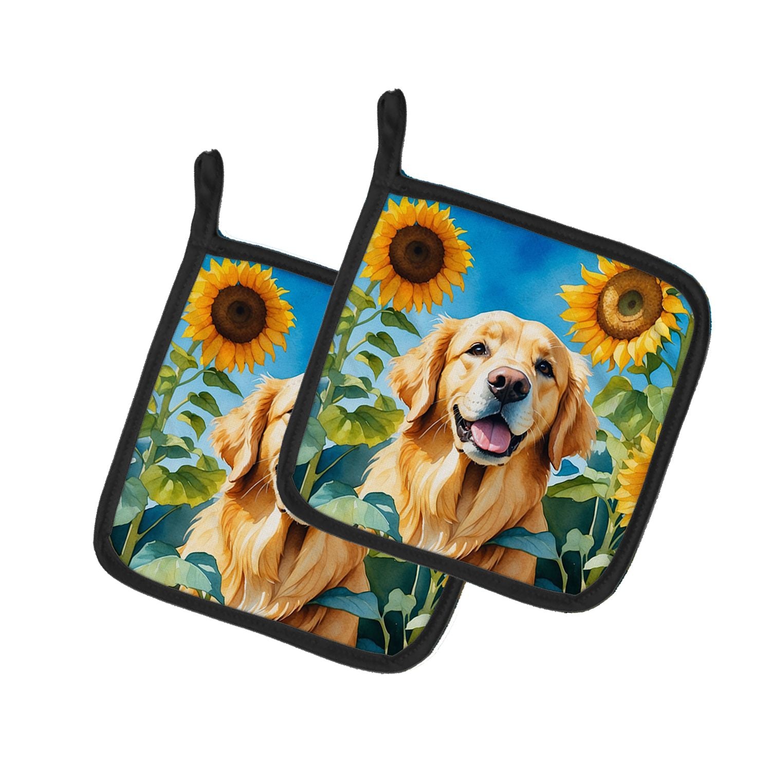 Golden Retriever in Sunflowers Pair of Pot Holders Kitchen Heat Resistant Pot Holders Sets Oven Hot Pads for Cooking Baking BBQ,