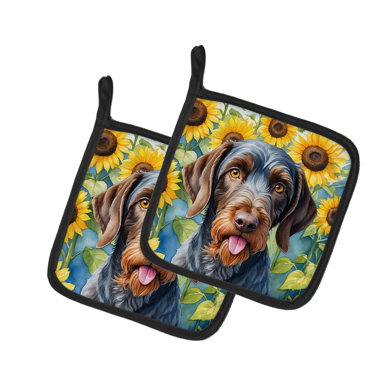 German Wirehaired Pointer in Sunflowers Pair of Pot Holders Kitchen Heat Resistant Pot Holders Sets Oven Hot Pads for Cooking Ba