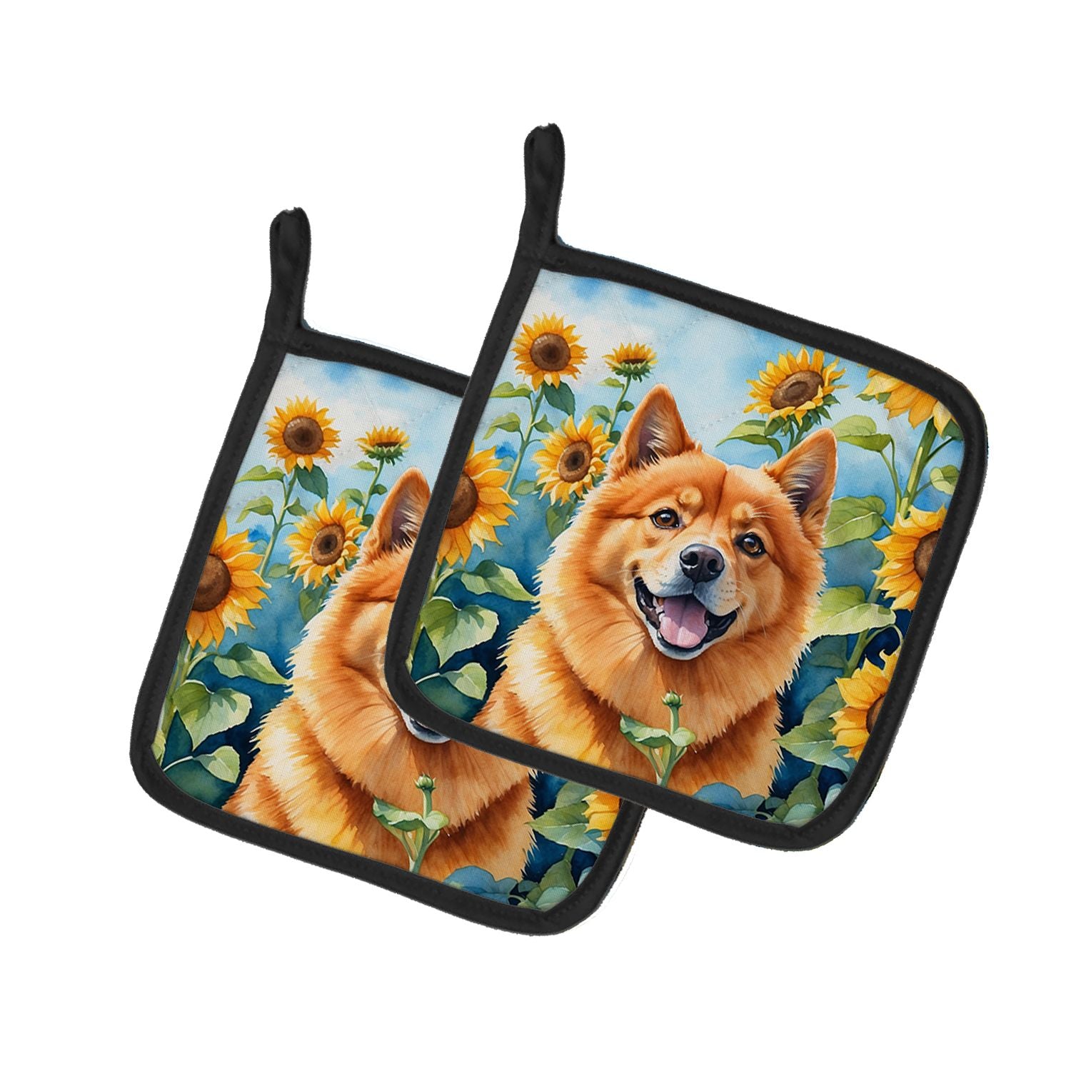 Finnish Spitz in Sunflowers Pair of Pot Holders Kitchen Heat Resistant Pot Holders Sets Oven Hot Pads for Cooking Baking BBQ, 7 
