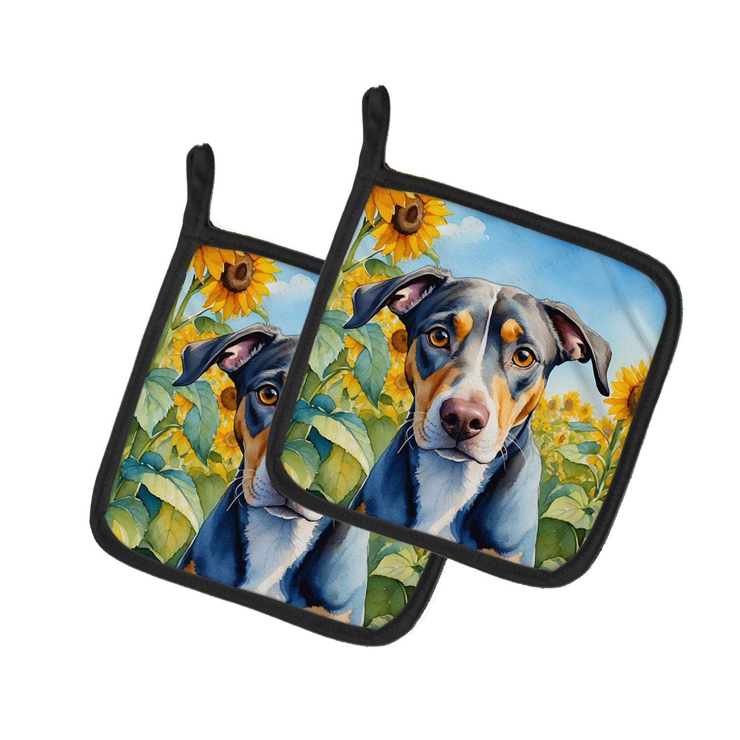 Catahoula in Sunflowers Pair of Pot Holders Kitchen Heat Resistant Pot Holders Sets Oven Hot Pads for Cooking Baking BBQ, 7 1/2 