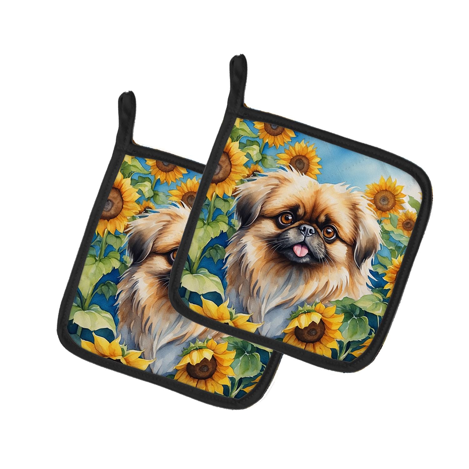 Pekingese in Sunflowers Pair of Pot Holders Kitchen Heat Resistant Pot Holders Sets Oven Hot Pads for Cooking Baking BBQ, 7 1/2 