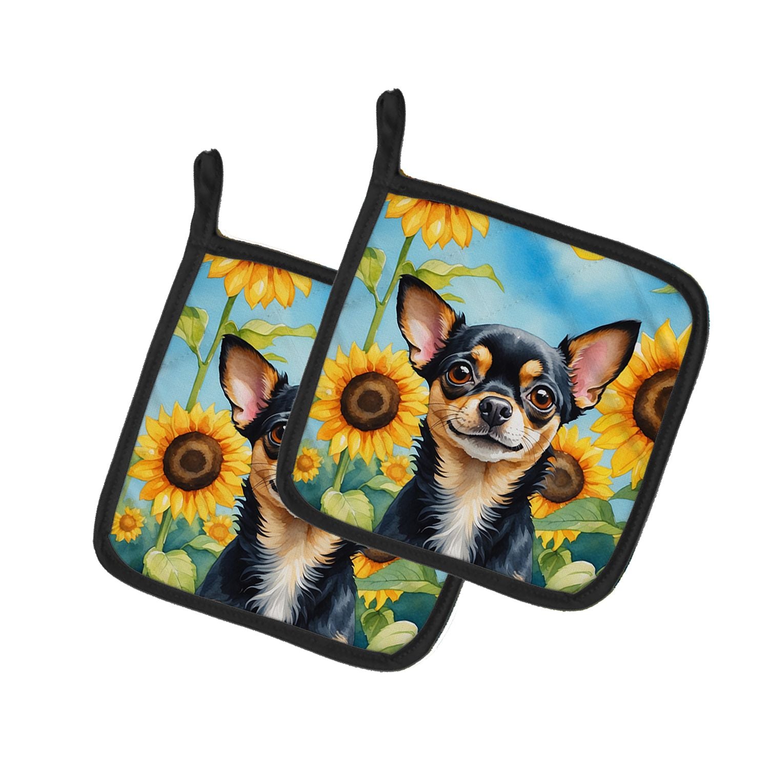 Chihuahua in Sunflowers Pair of Pot Holders Kitchen Heat Resistant Pot Holders Sets Oven Hot Pads for Cooking Baking BBQ, 7 1/2 