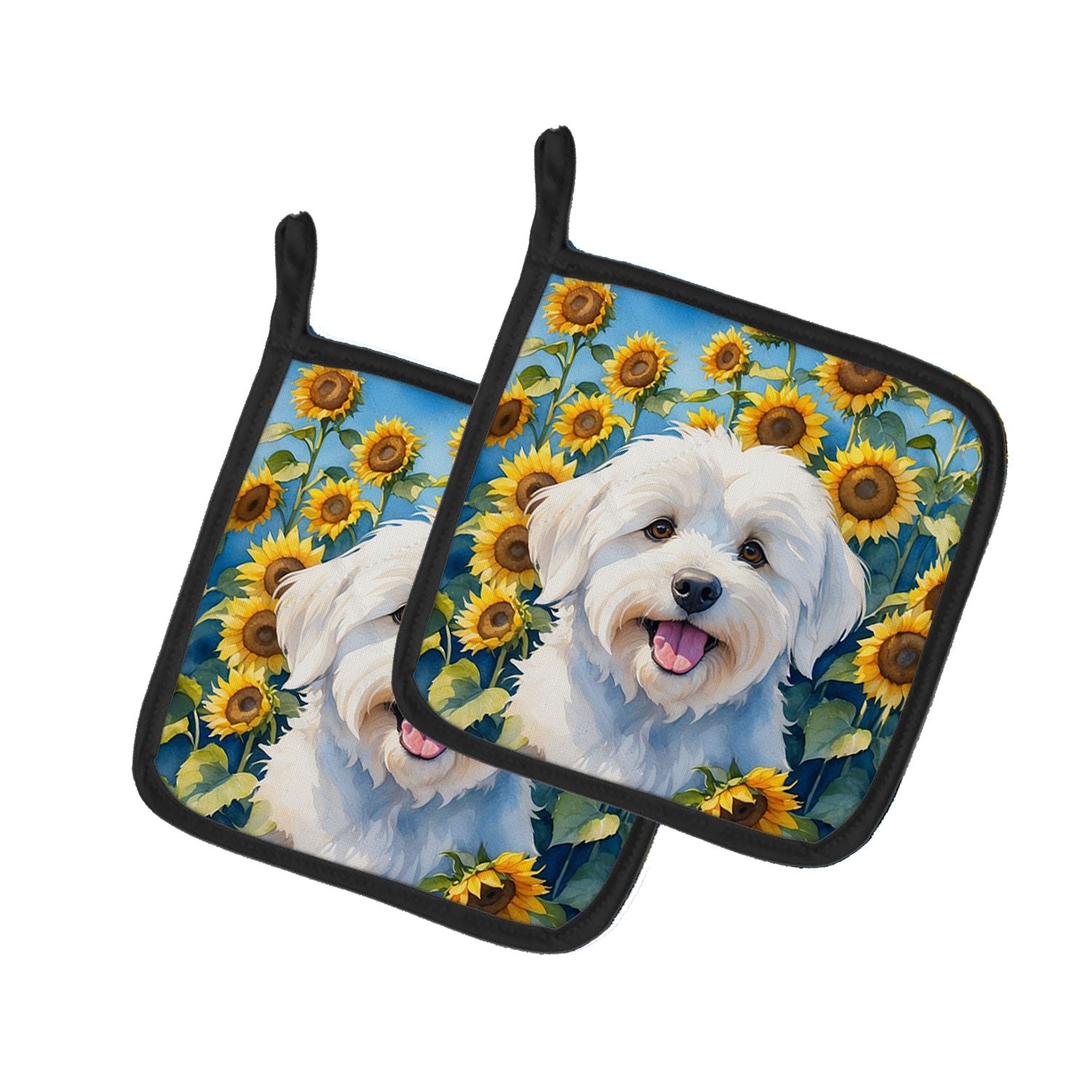 Coton de Tulear in Sunflowers Pair of Pot Holders Kitchen Heat Resistant Pot Holders Sets Oven Hot Pads for Cooking Baking BBQ, 