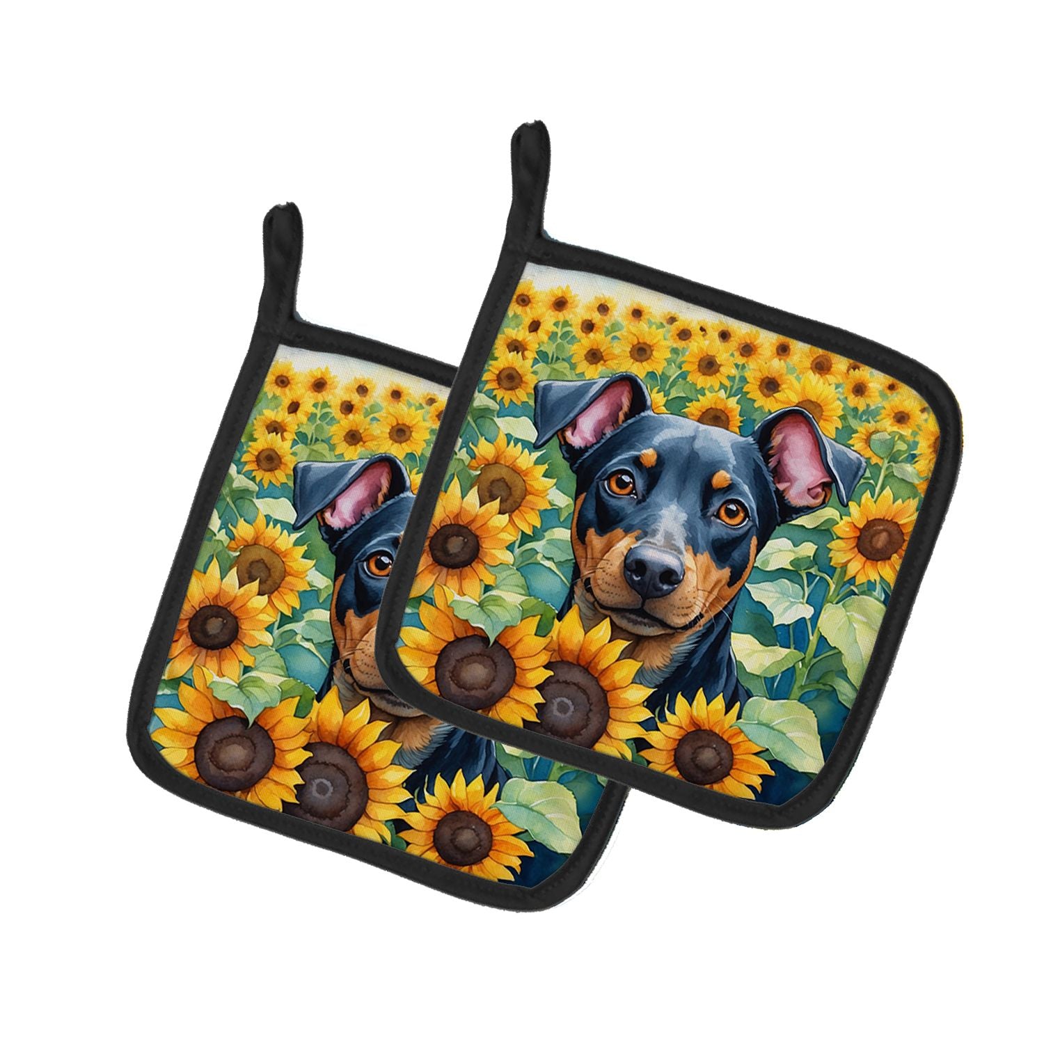 Manchester Terrier in Sunflowers Pair of Pot Holders Kitchen Heat Resistant Pot Holders Sets Oven Hot Pads for Cooking Baking BB