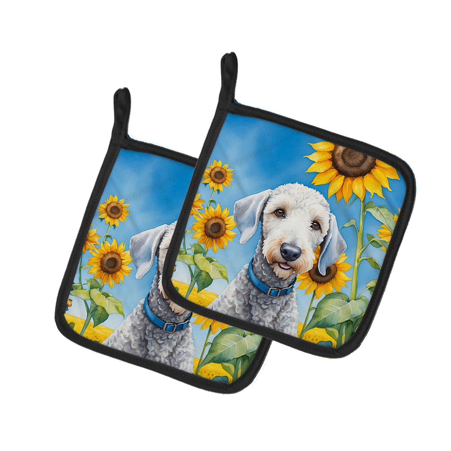 Bedlington Terrier in Sunflowers Pair of Pot Holders Kitchen Heat Resistant Pot Holders Sets Oven Hot Pads for Cooking Baking BB
