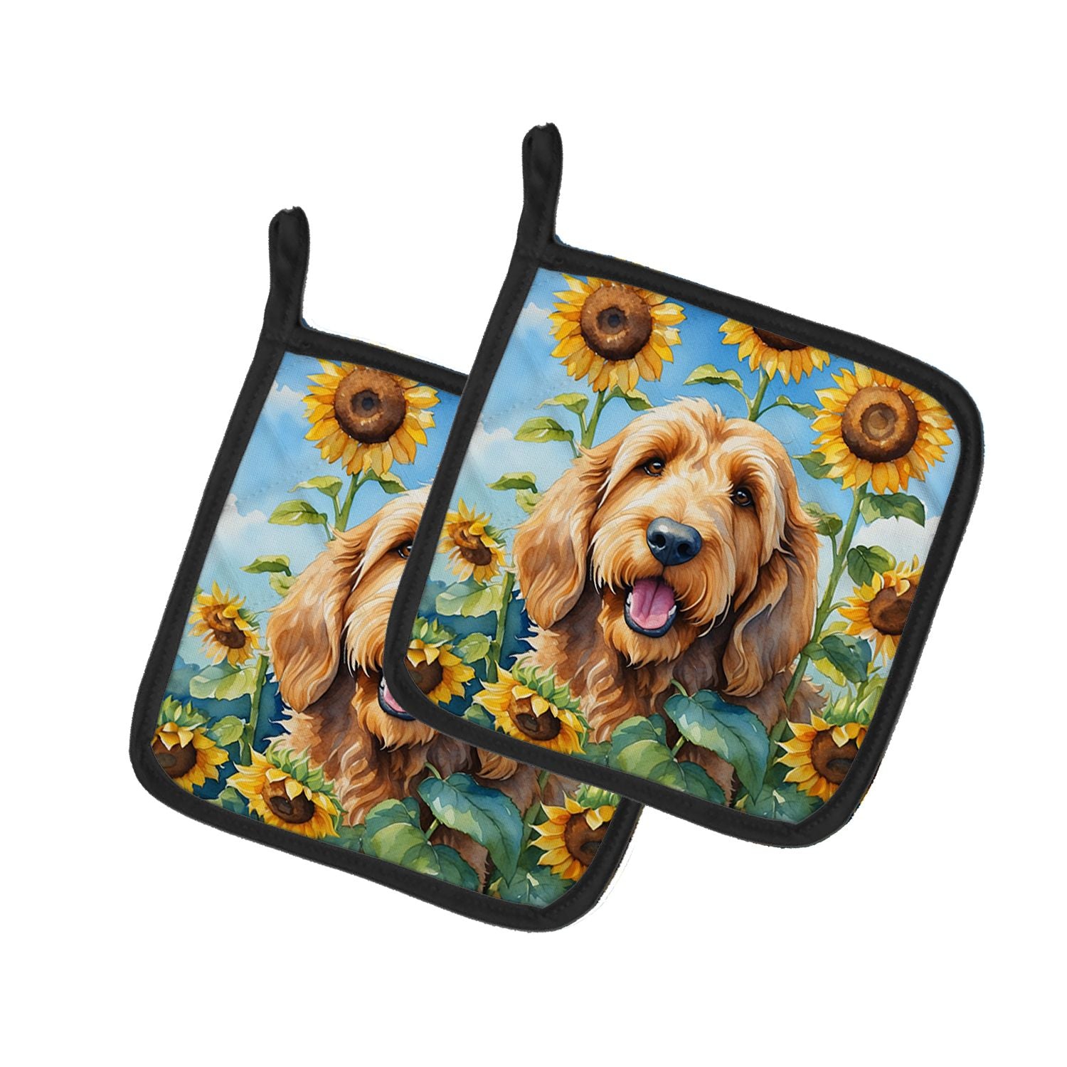 Otterhound in Sunflowers Pair of Pot Holders Kitchen Heat Resistant Pot Holders Sets Oven Hot Pads for Cooking Baking BBQ, 7 1/2