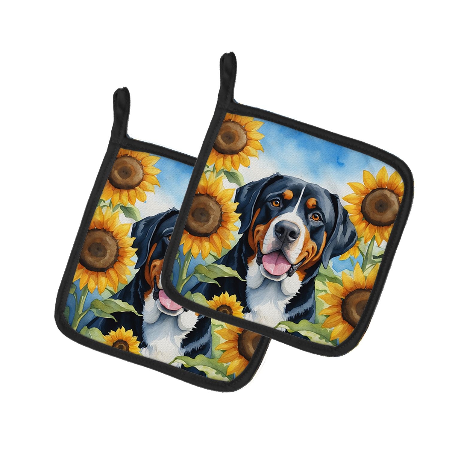 Greater Swiss Mountain Dog in Sunflowers Pair of Pot Holders Kitchen Heat Resistant Pot Holders Sets Oven Hot Pads for Cooking B