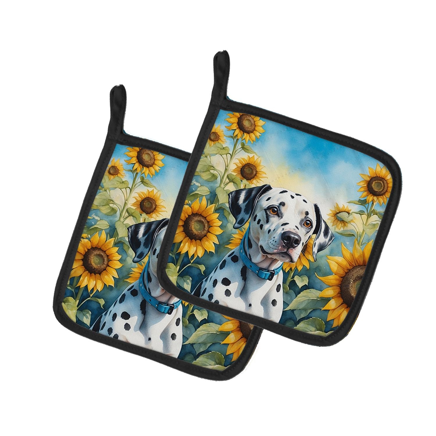 Dalmatian in Sunflowers Pair of Pot Holders Kitchen Heat Resistant Pot Holders Sets Oven Hot Pads for Cooking Baking BBQ, 7 1/2 